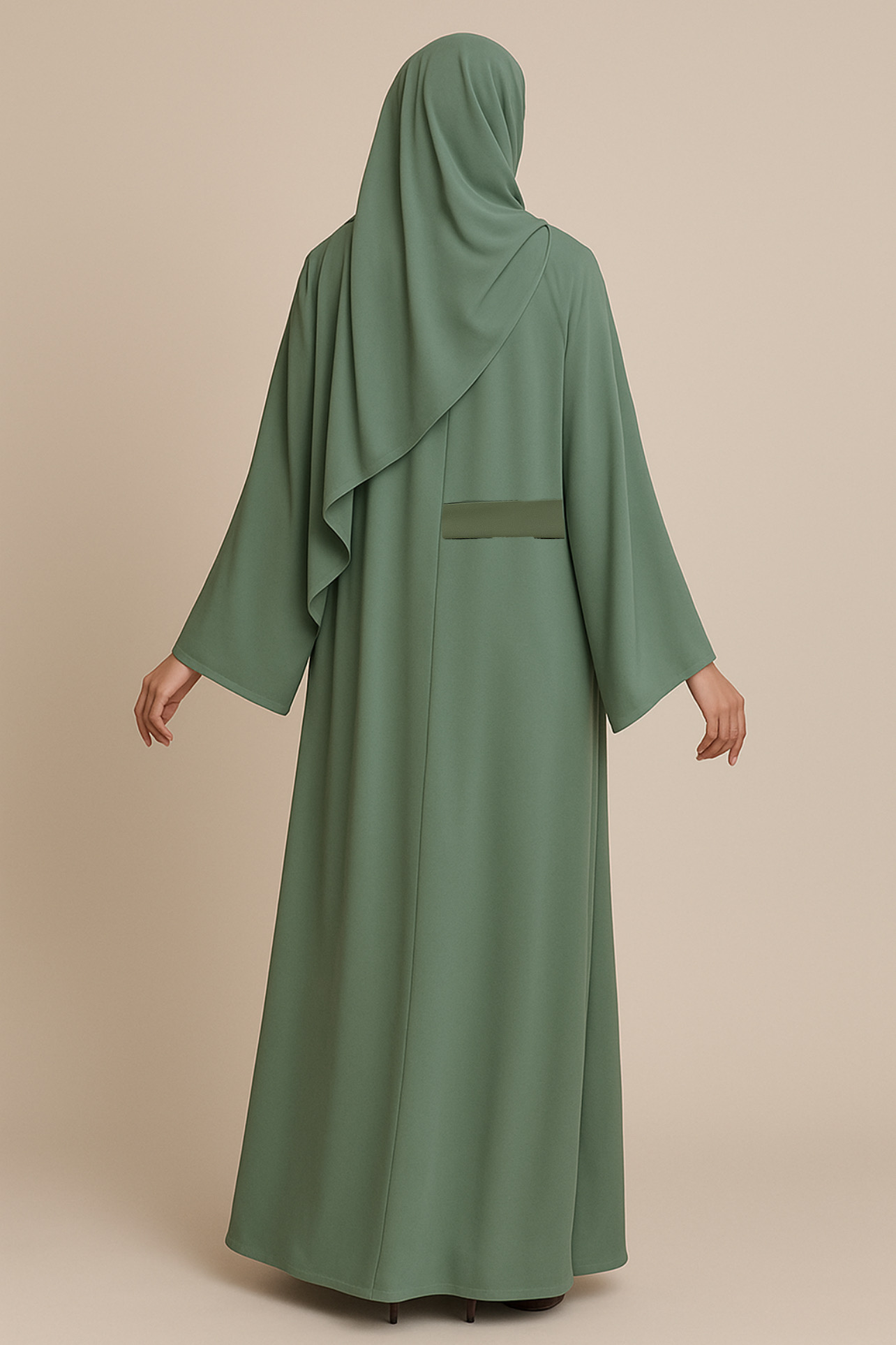 Green Half Belt Abaya