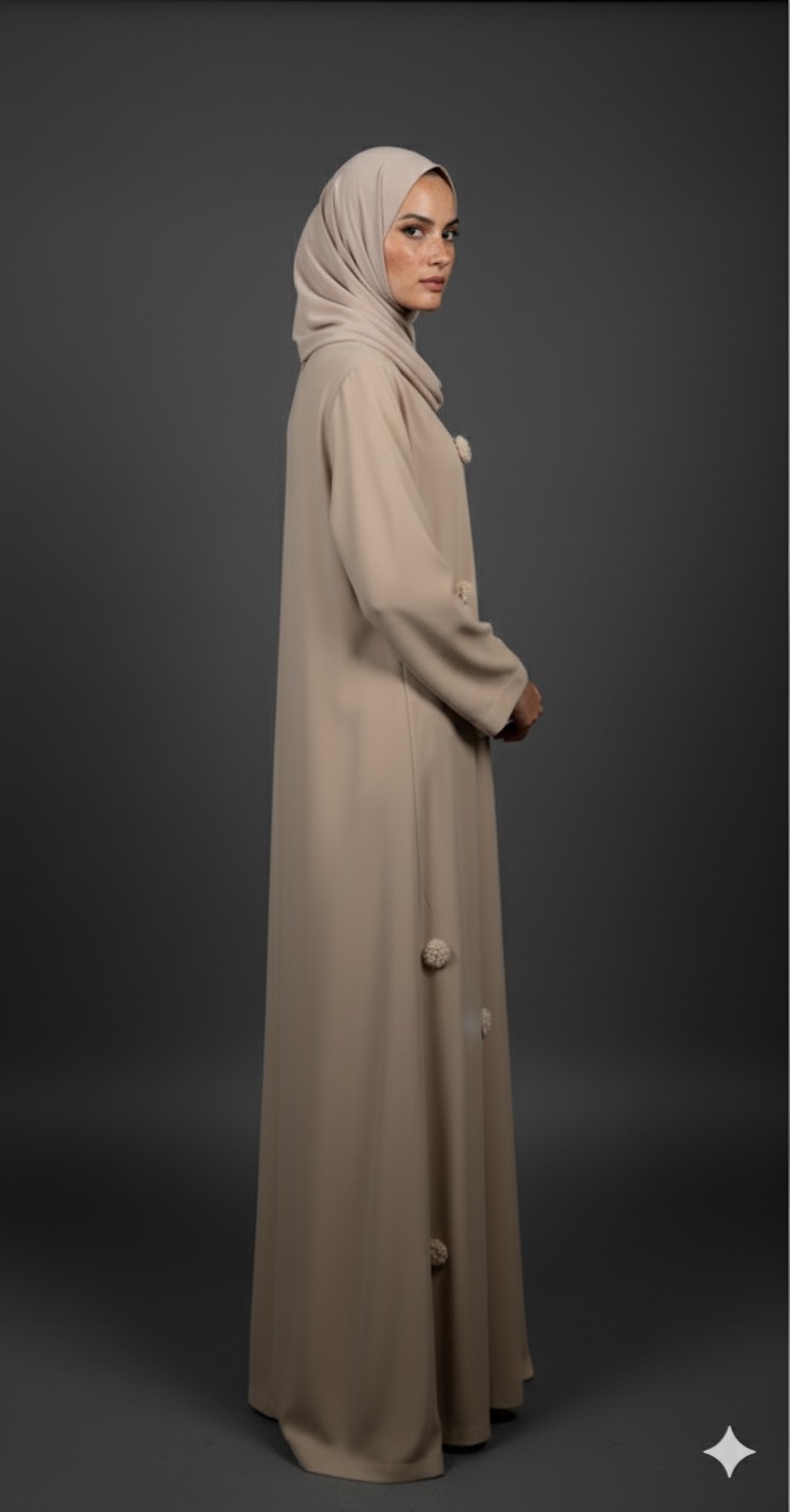 Beige Floral Abaya