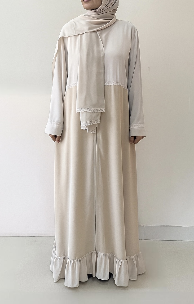 Beige and Lilac Lace Abaya
