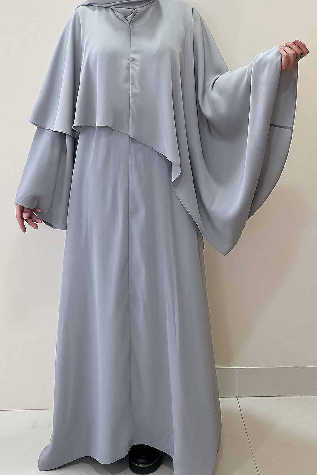 Gray Attached Cape Abaya