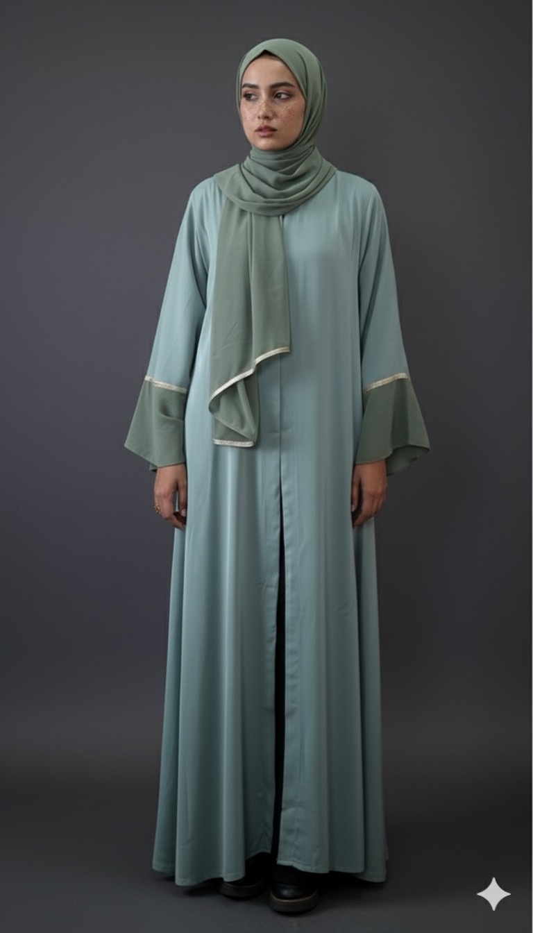 Green and Gold Cuffed Abaya