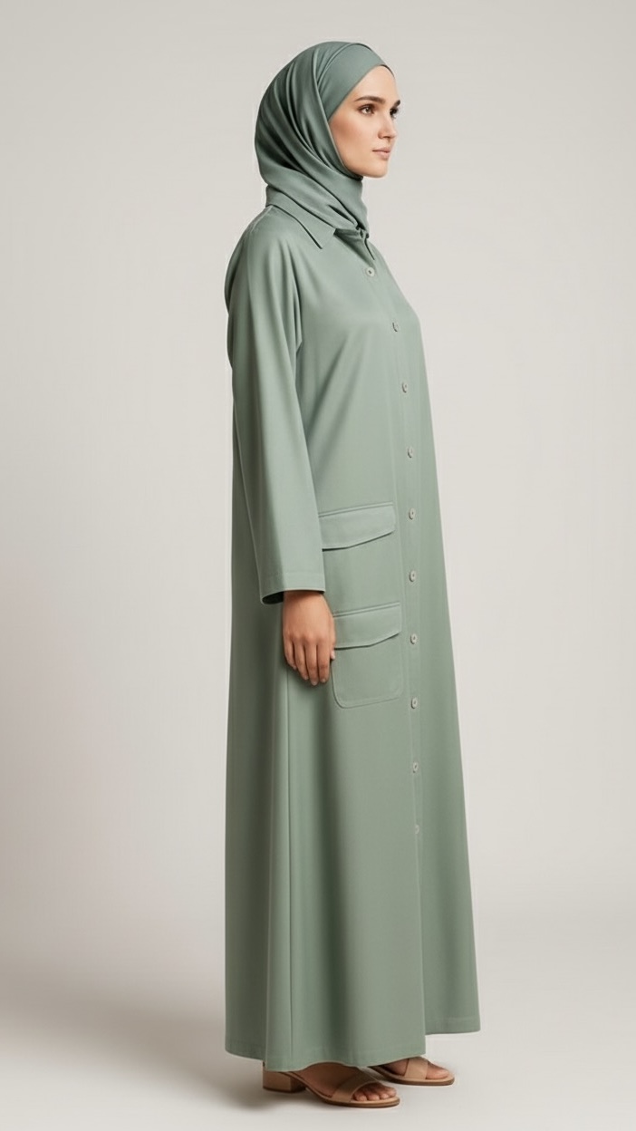 Sage Green Double Pocketed Abaya