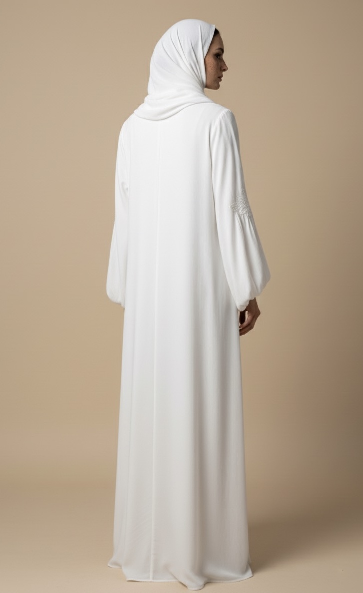White Balloon-sleeve Lace Abaya