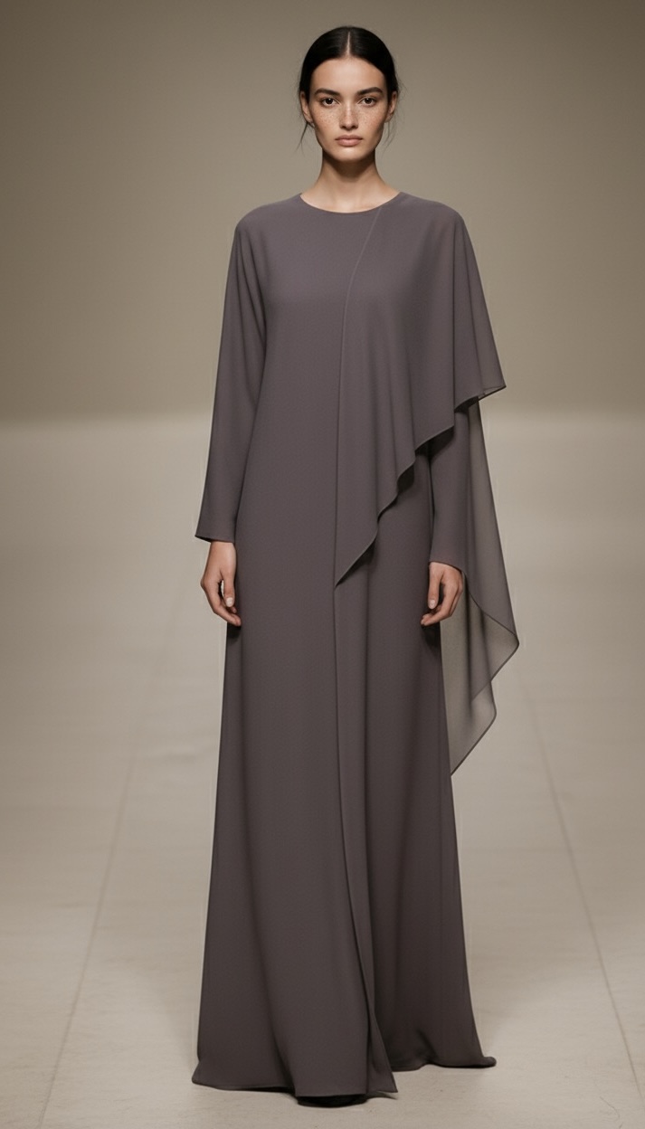 Dusty Purple Abaya With Georgette Cape