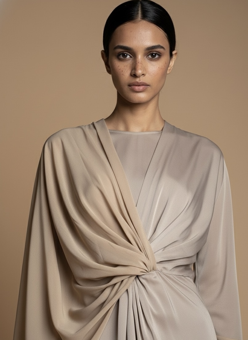 Beige Gathered Dress