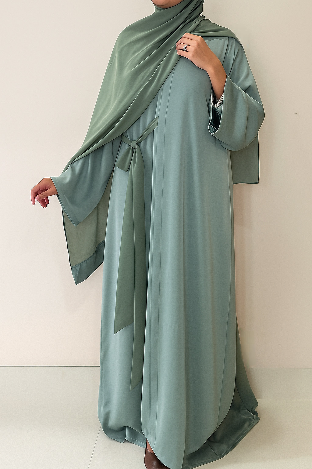 Green Half Belt Abaya