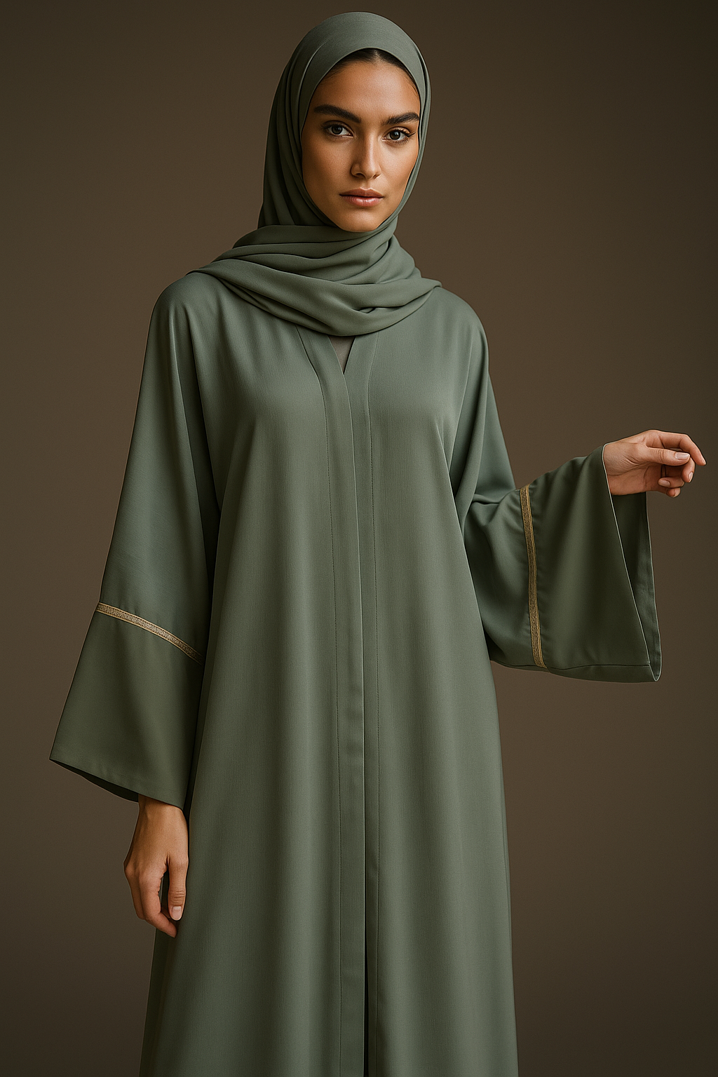 Green and Gold Cuffed Abaya