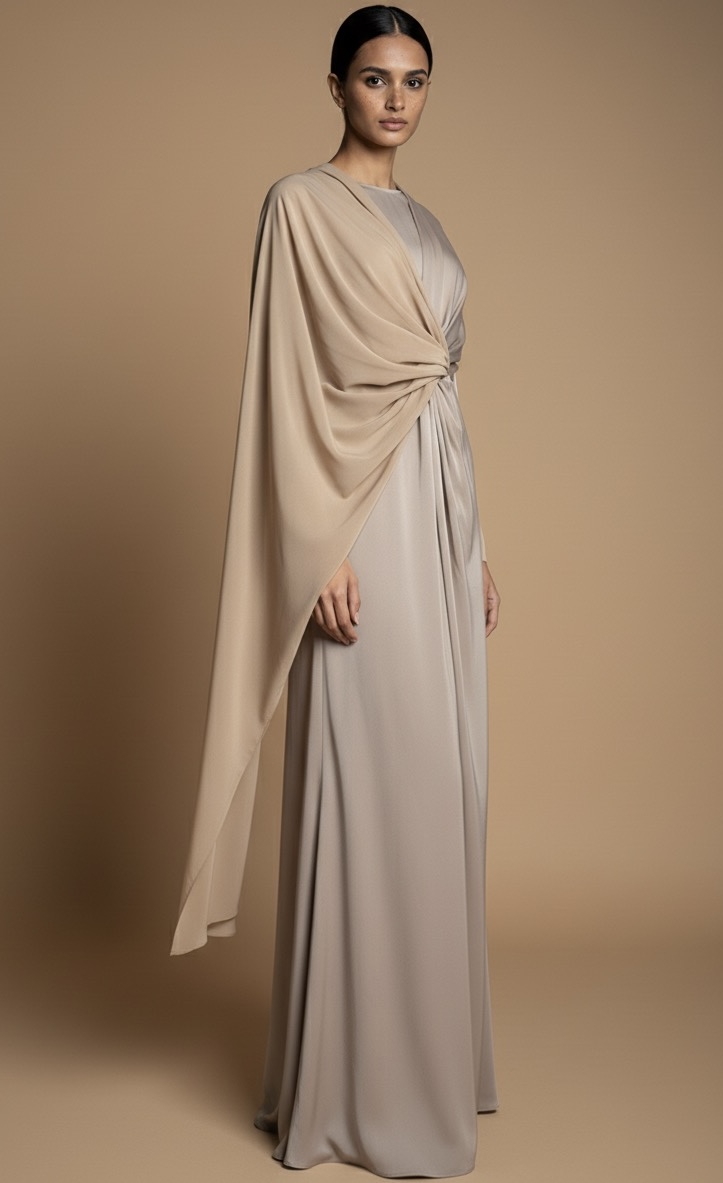 Beige Gathered Dress