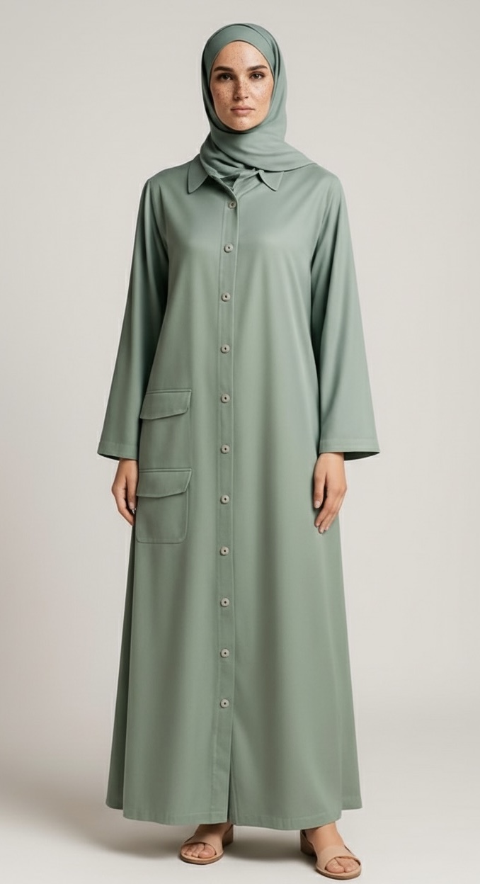 Sage Green Double Pocketed Abaya
