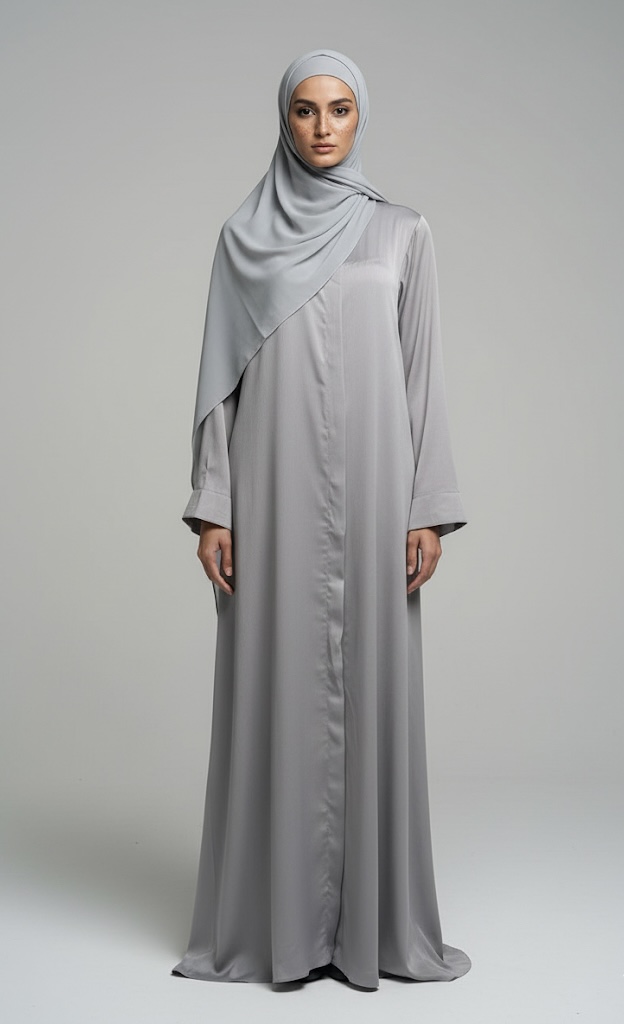 Grey Front Open Abaya
