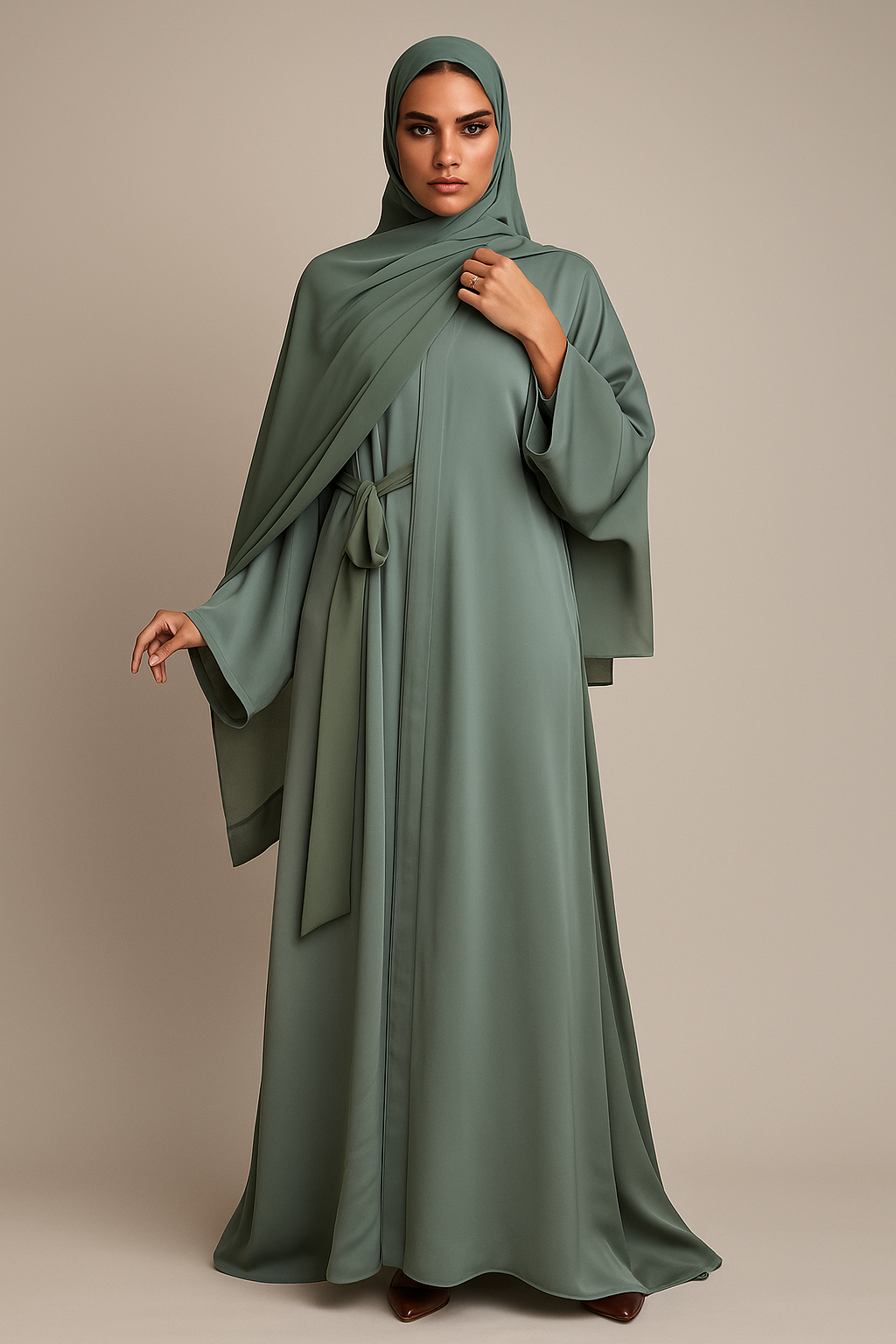 Green Half Belt Abaya