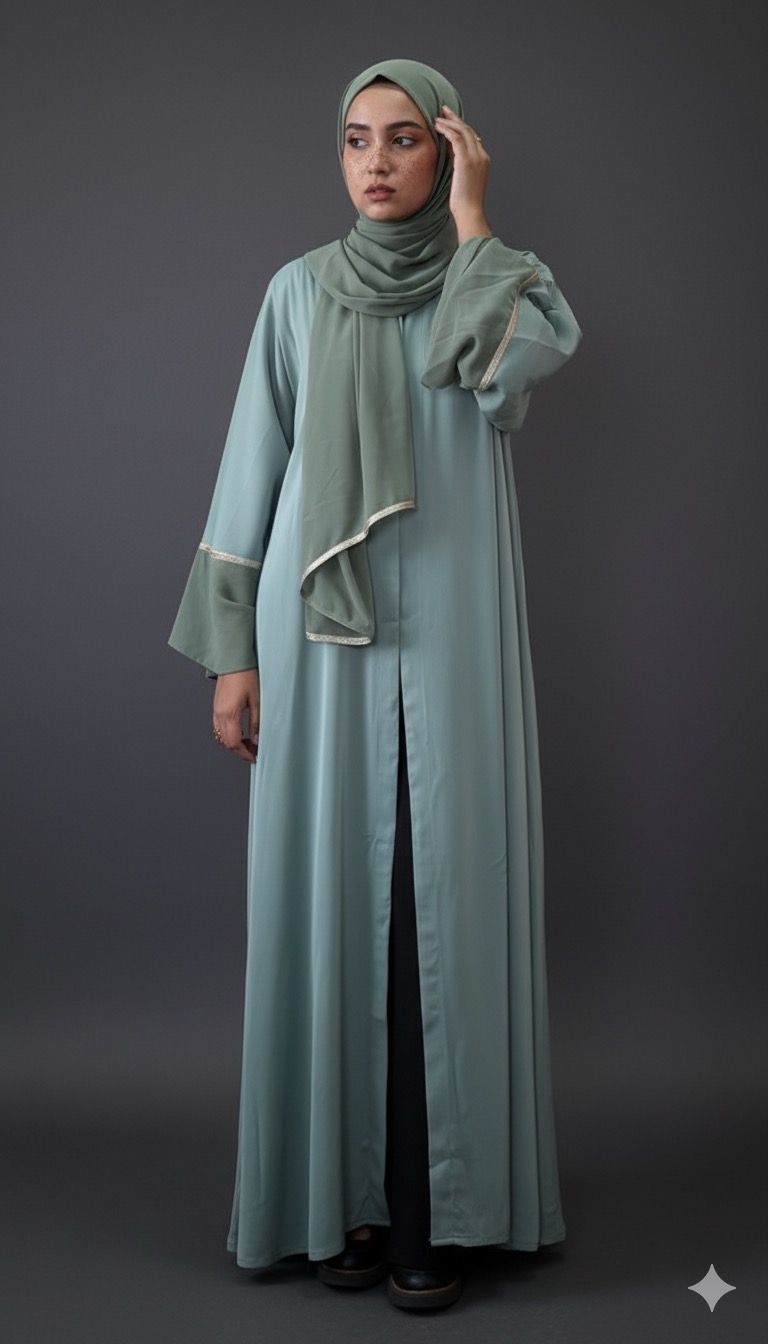 Green and Gold Cuffed Abaya