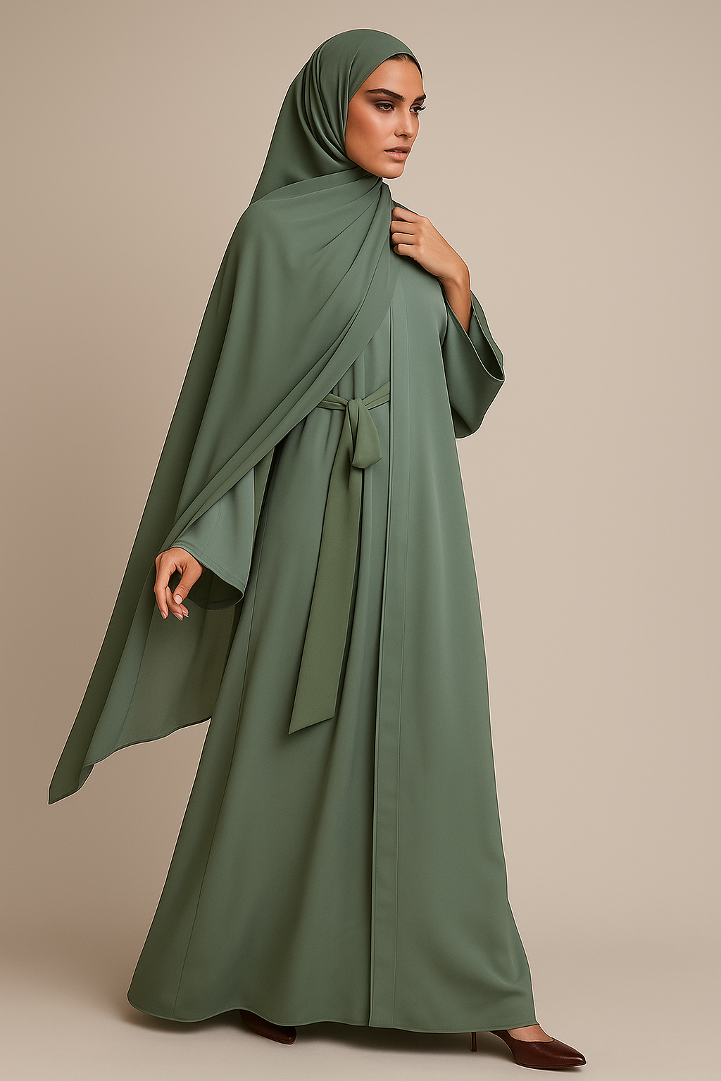 Green Half Belt Abaya