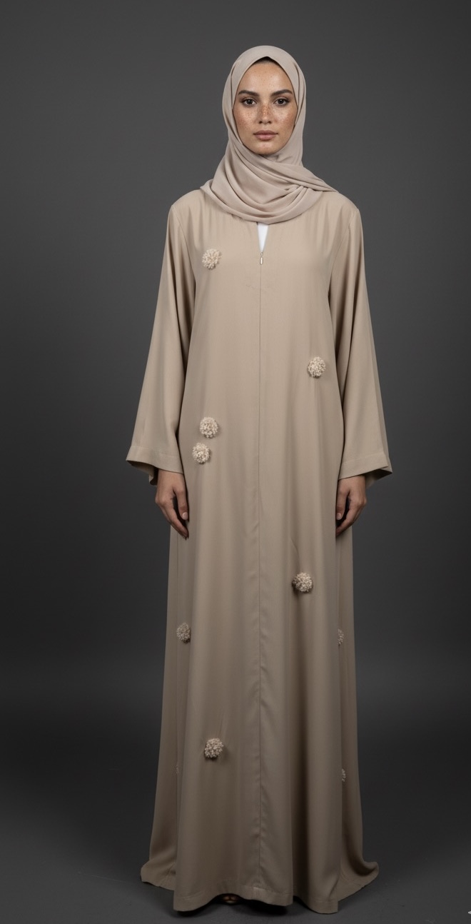 Beige Floral Abaya