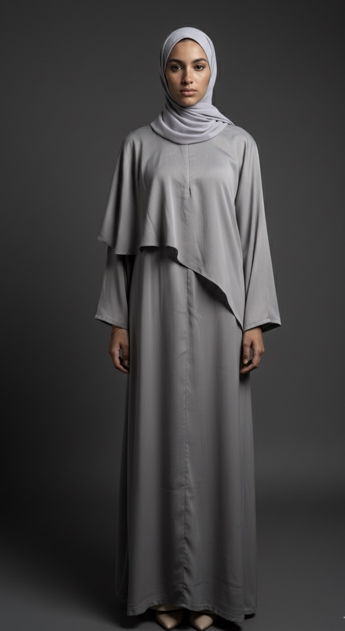 Gray Attached Cape Abaya