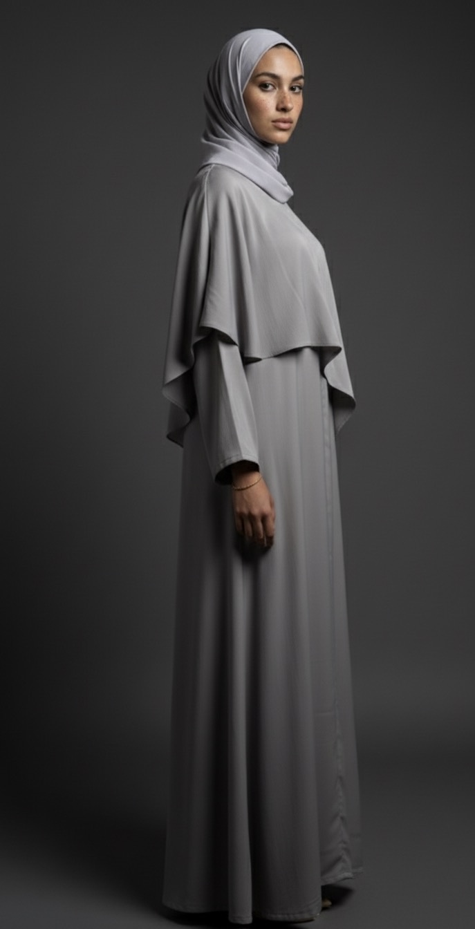 Gray Attached Cape Abaya