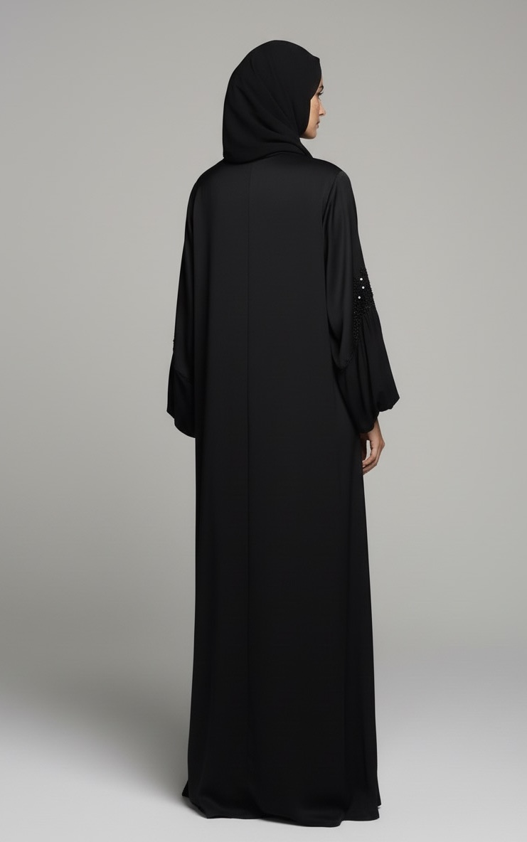 Black Balloon-sleeved Lace Abaya