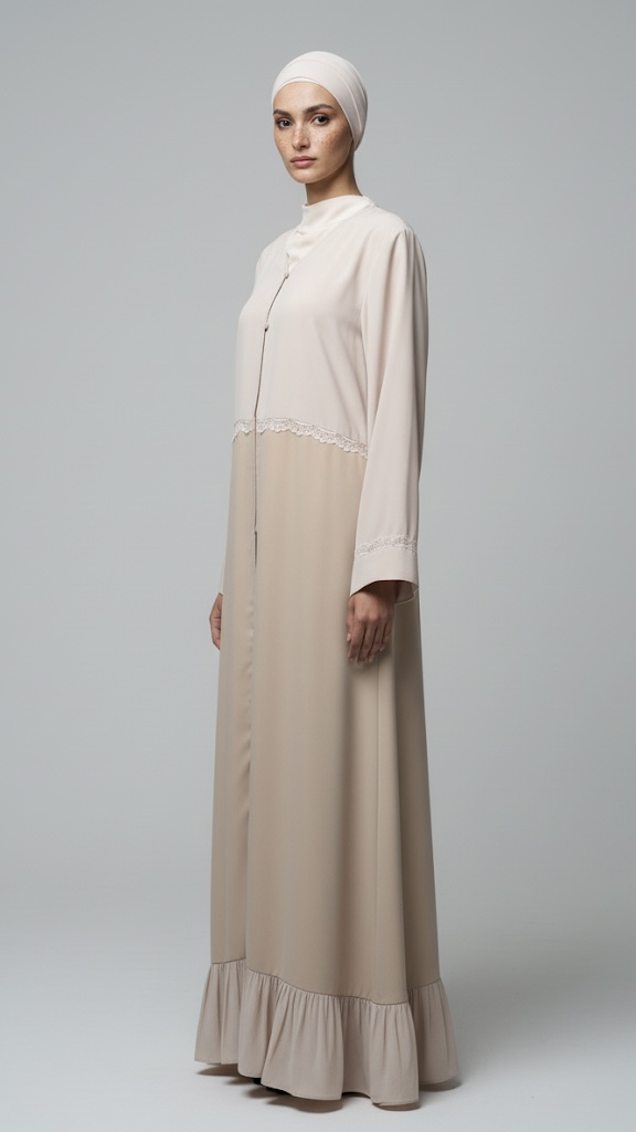 Beige and Lilac Lace Abaya