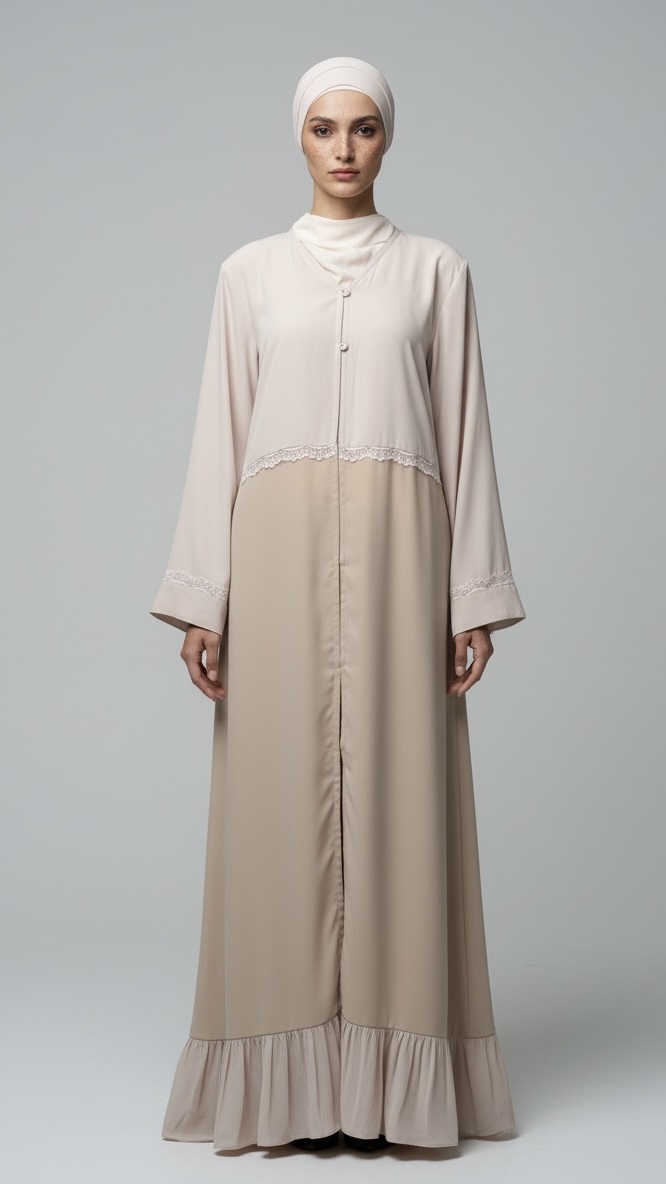 Beige and Lilac Lace Abaya