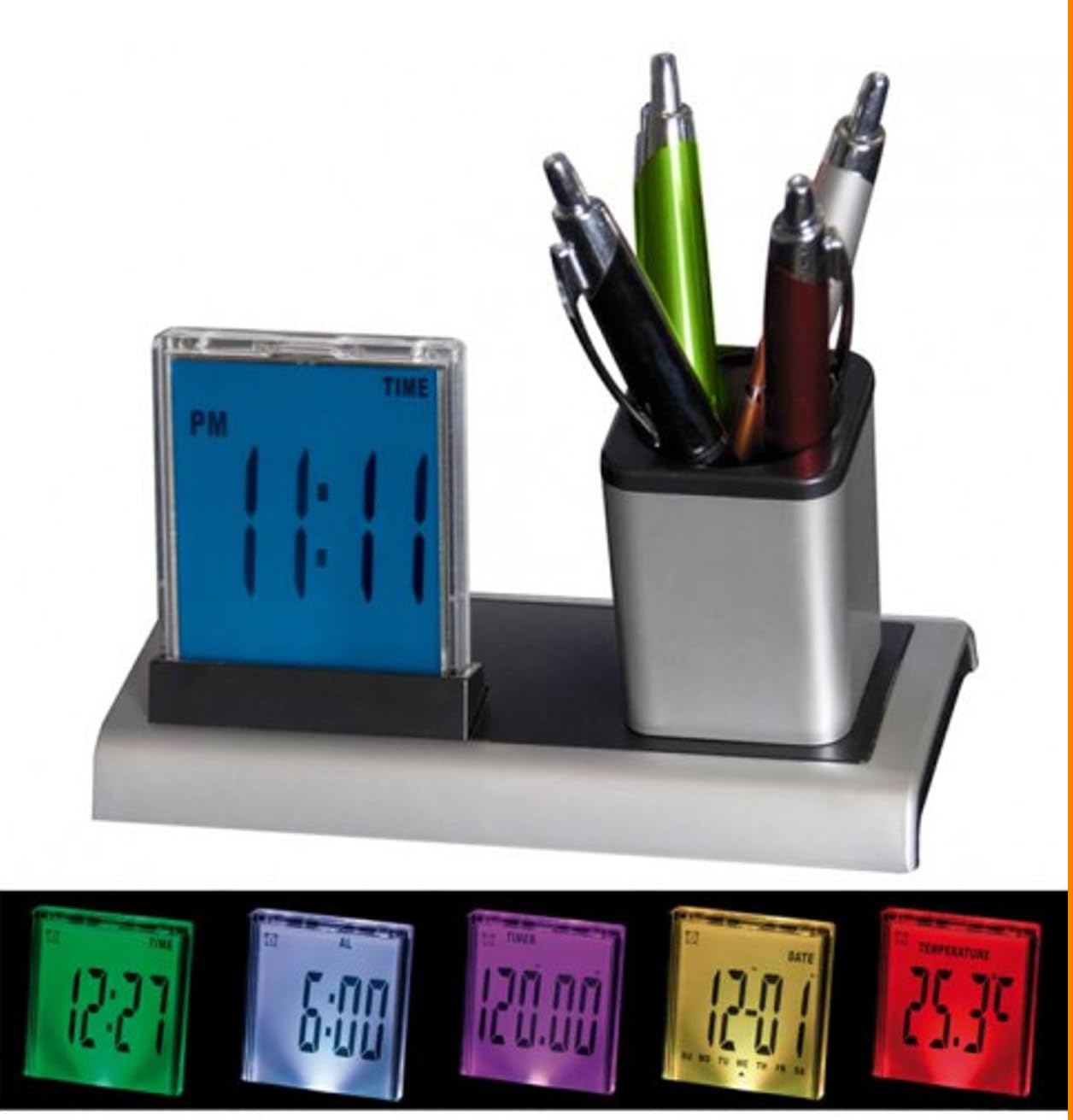 Desktop Pen Holder with Clock