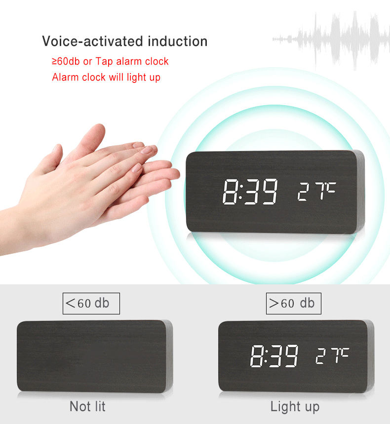 Digital LED Wooden Alarm Clock