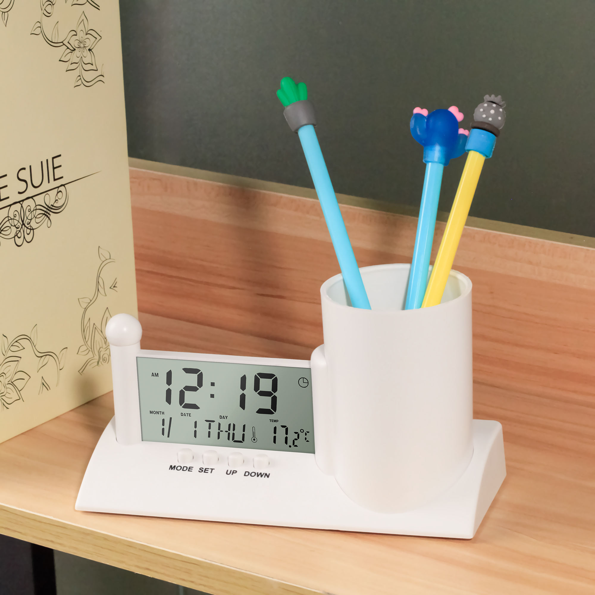 Digital Desk Clock with Pen Holder