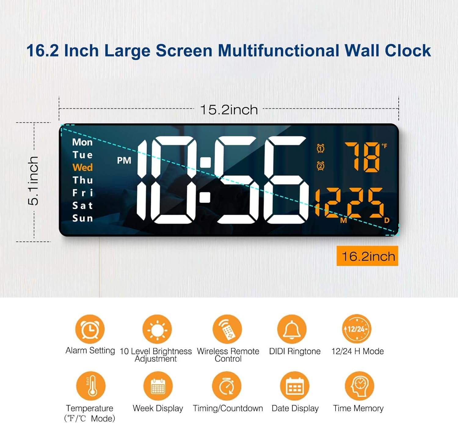 LED DIGITAL WALL CLOCK WITH REMOTE CONTROL