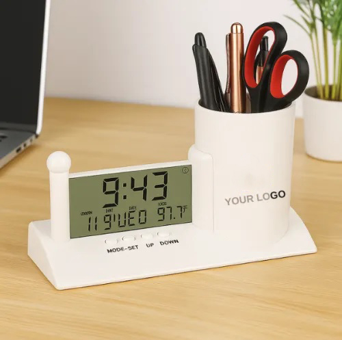 Digital Desk Clock with Pen Holder