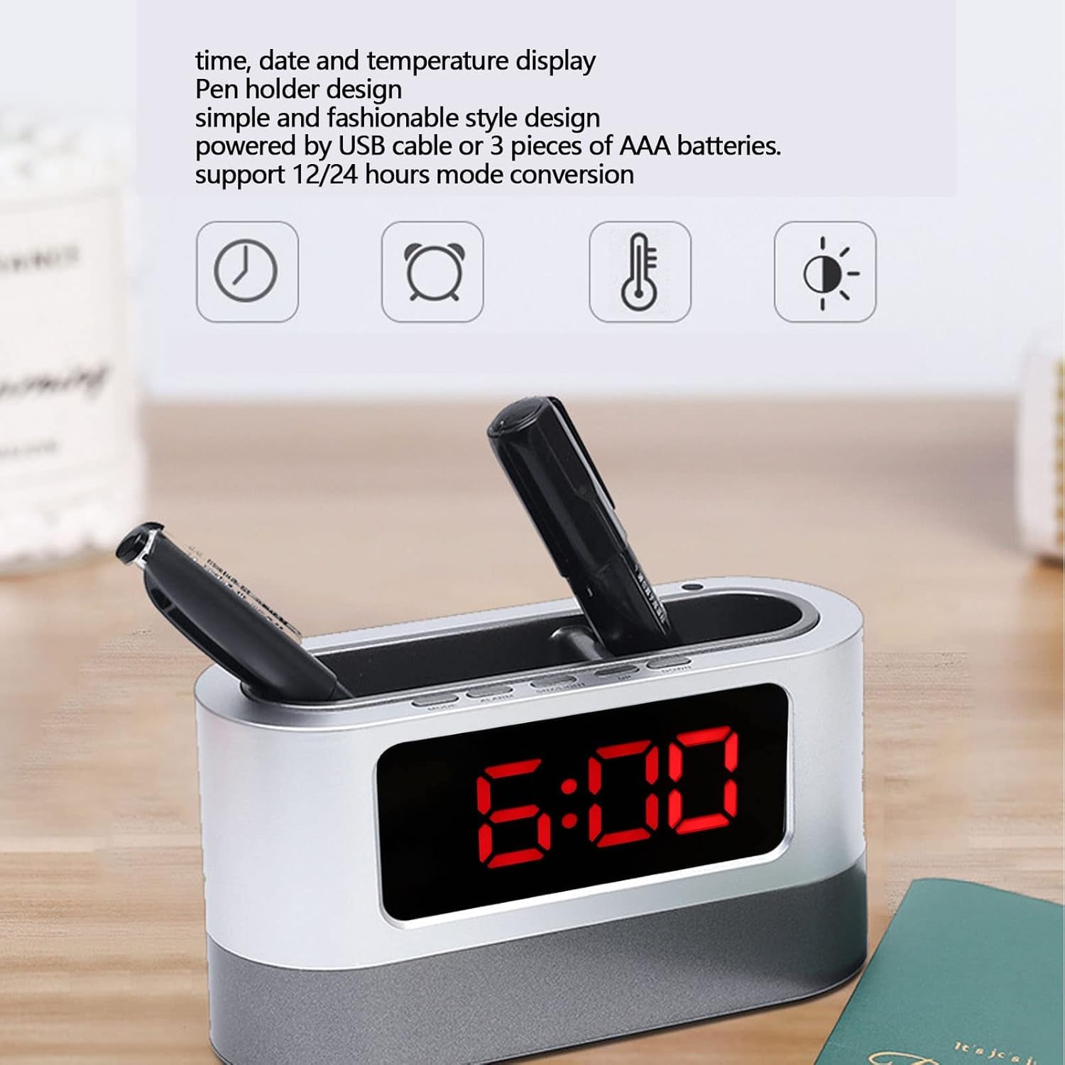 Pen Holder, With Clock, Desk Organizer PH663