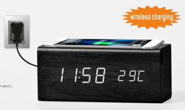 Wooden Alarm Clock with Wireless Charging