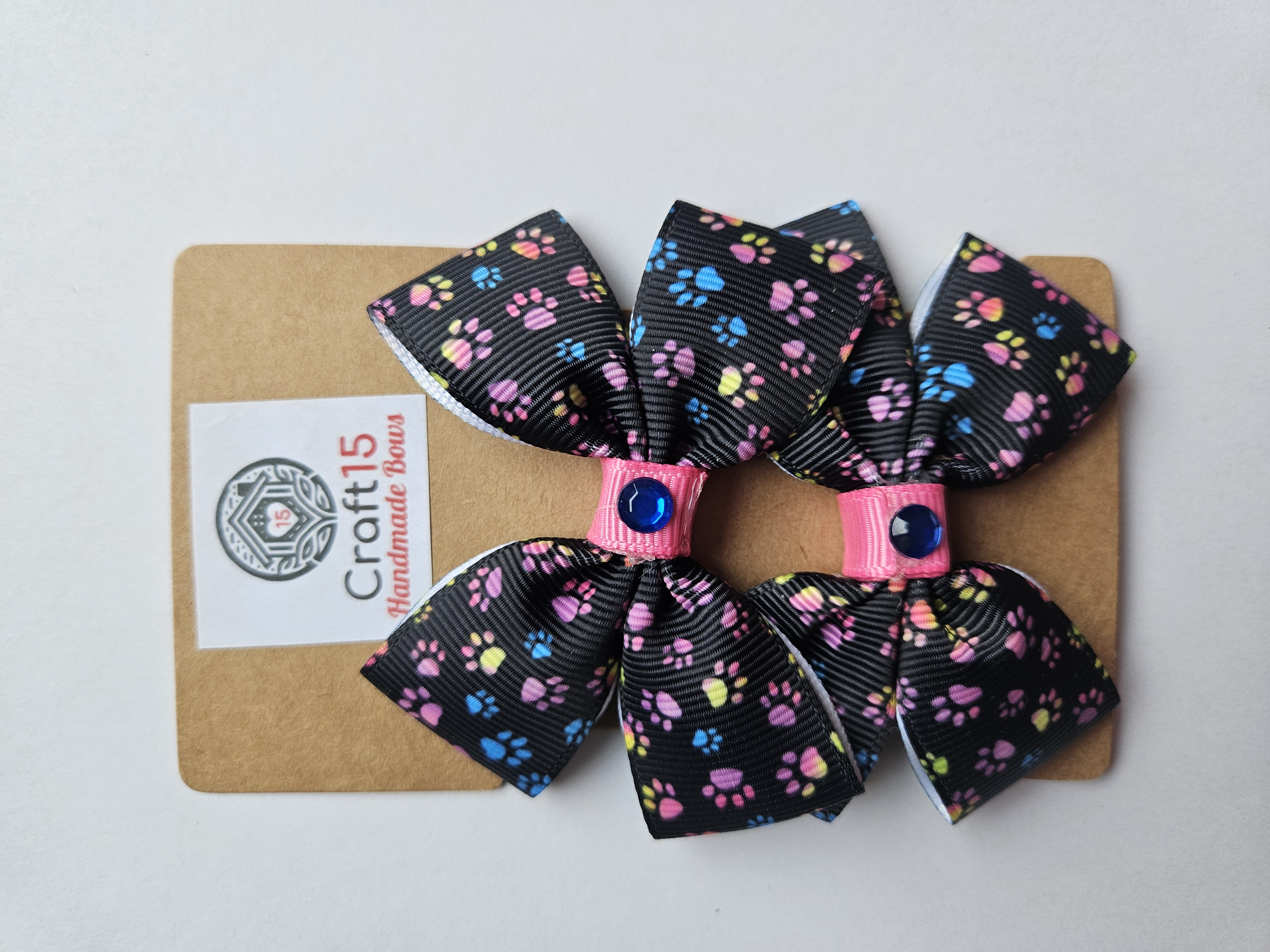 Handmade Hair Bow Set – Rainbow Paw Print