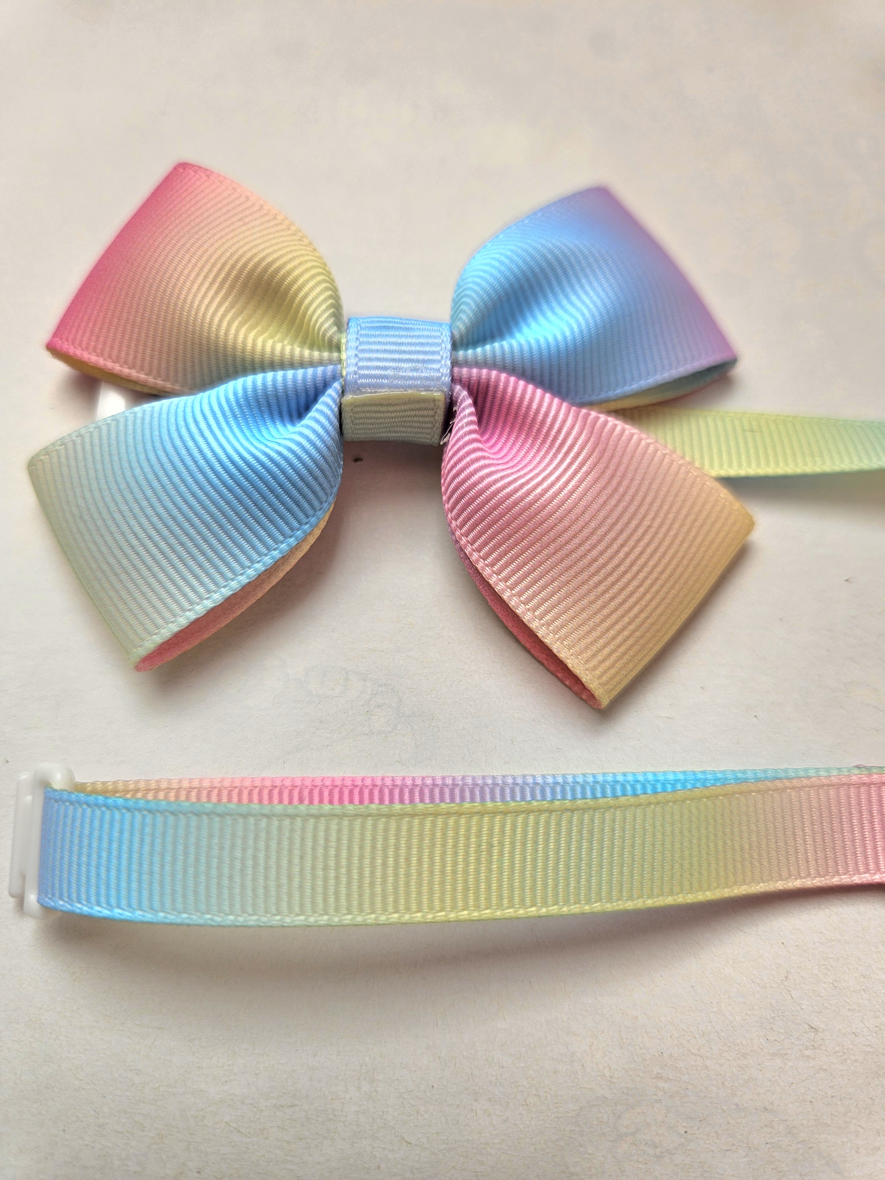 Handmade Double Pastel Rainbow Pet Bow  