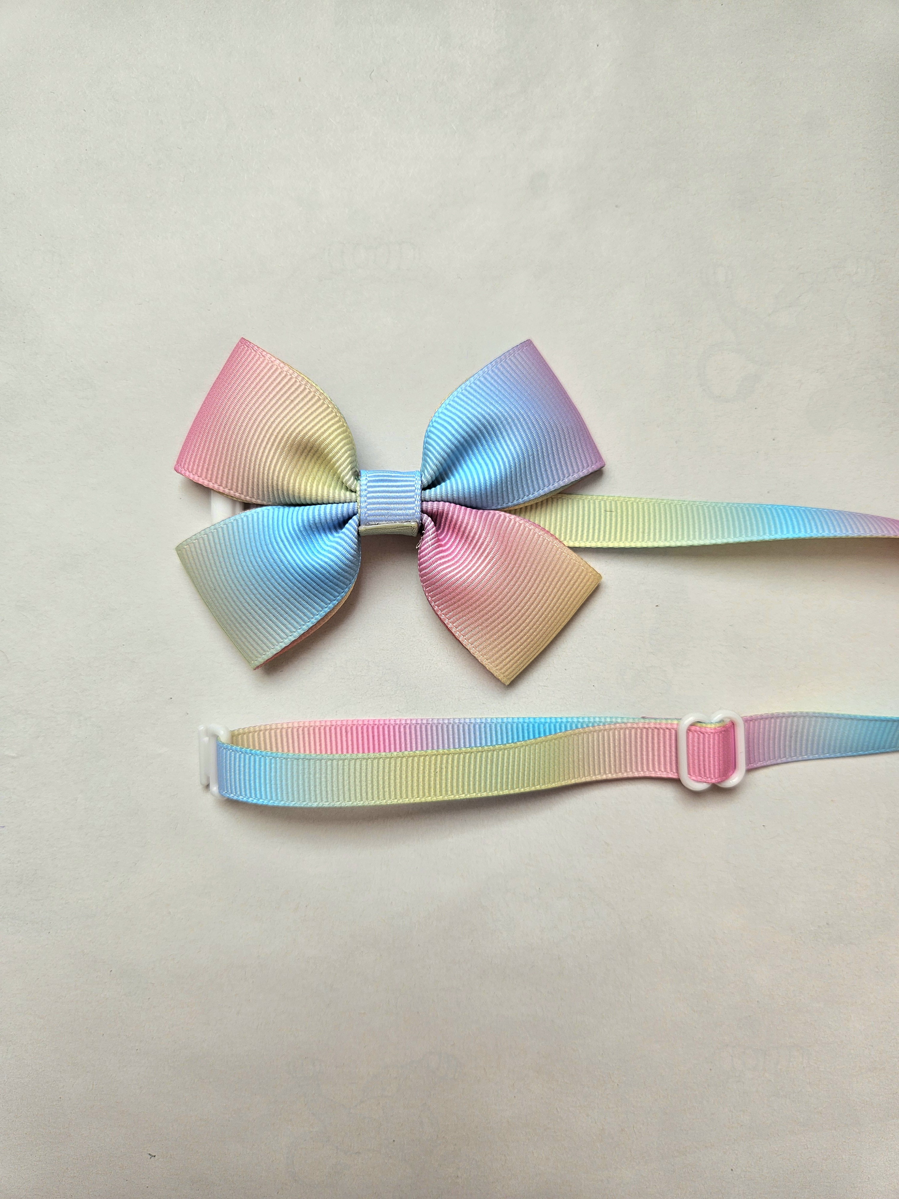 Handmade Double Pastel Rainbow Pet Bow  