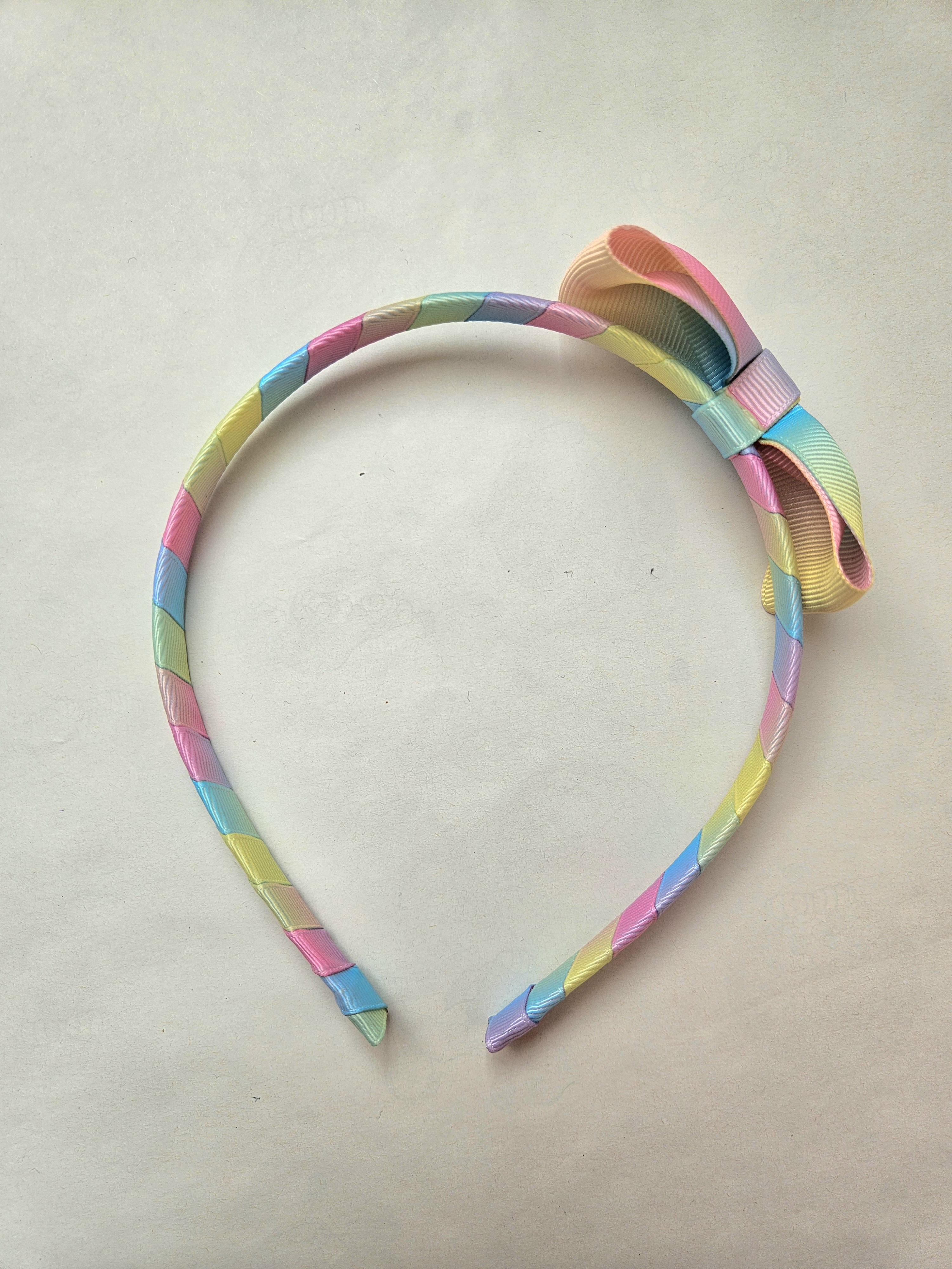 Handmade Pastel Rainbow Single Bow Hairband 