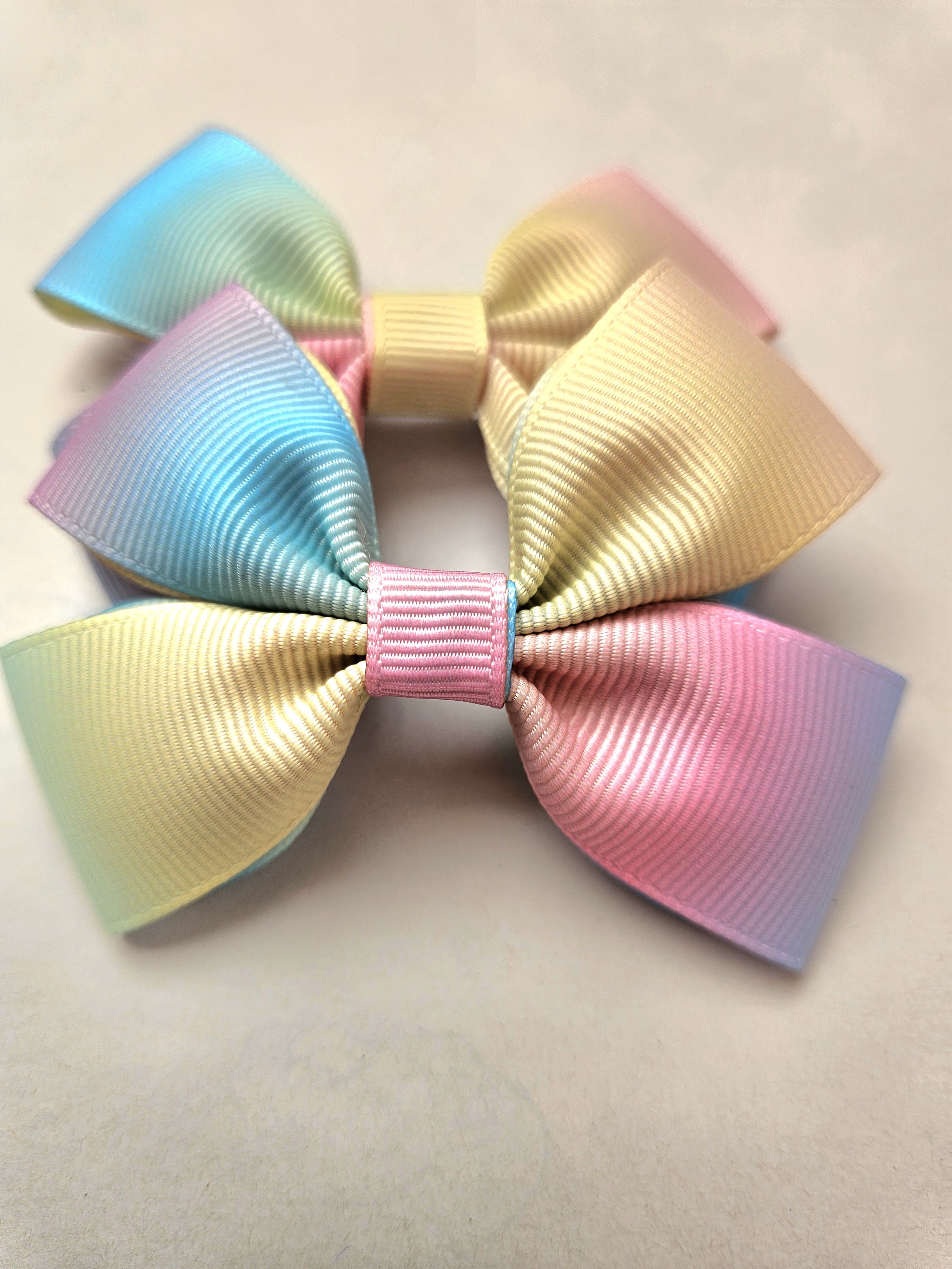 Handmade Pastel Rainbow Pigtail Bow Set