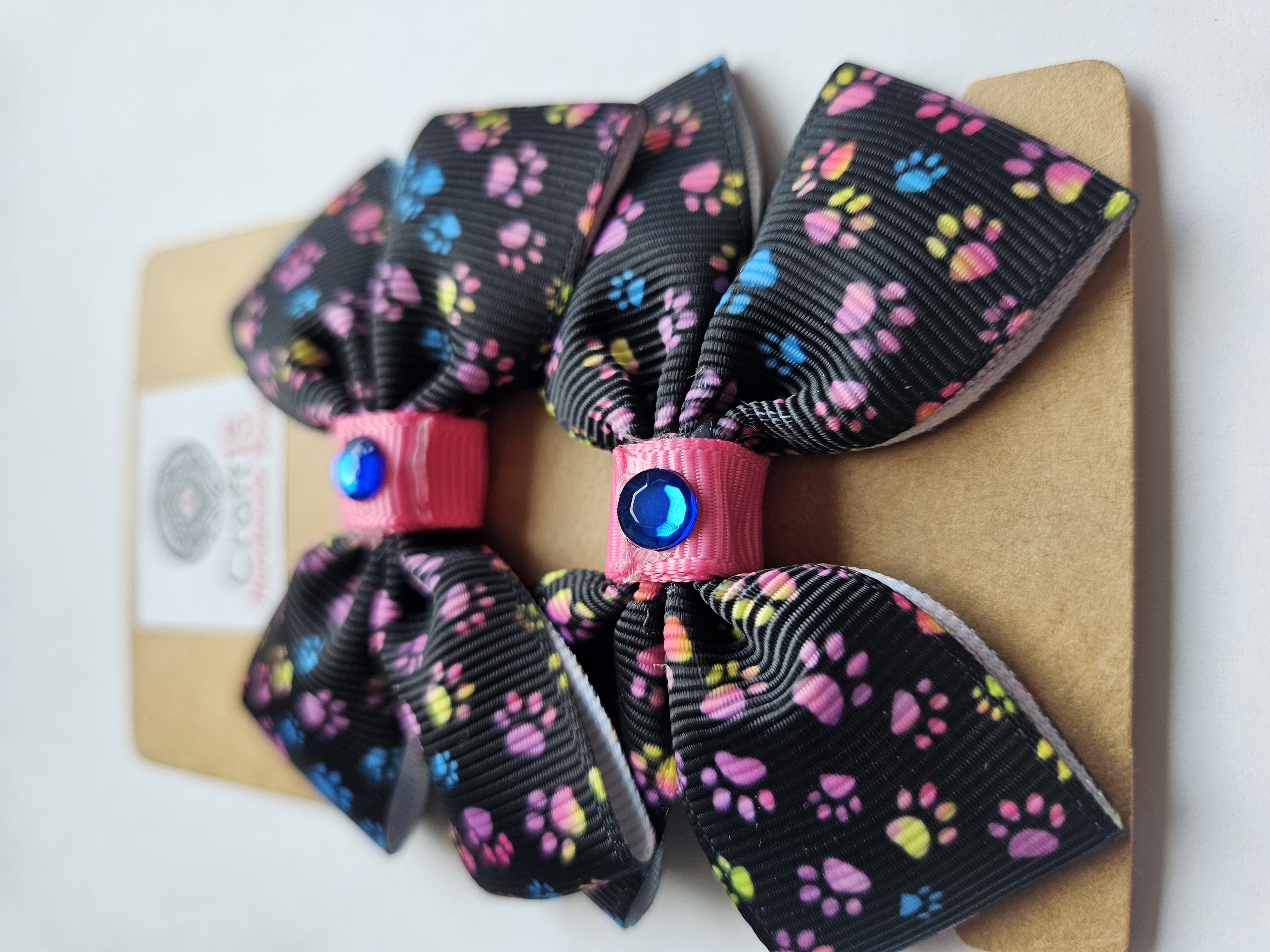 Handmade Hair Bow Set – Rainbow Paw Print 