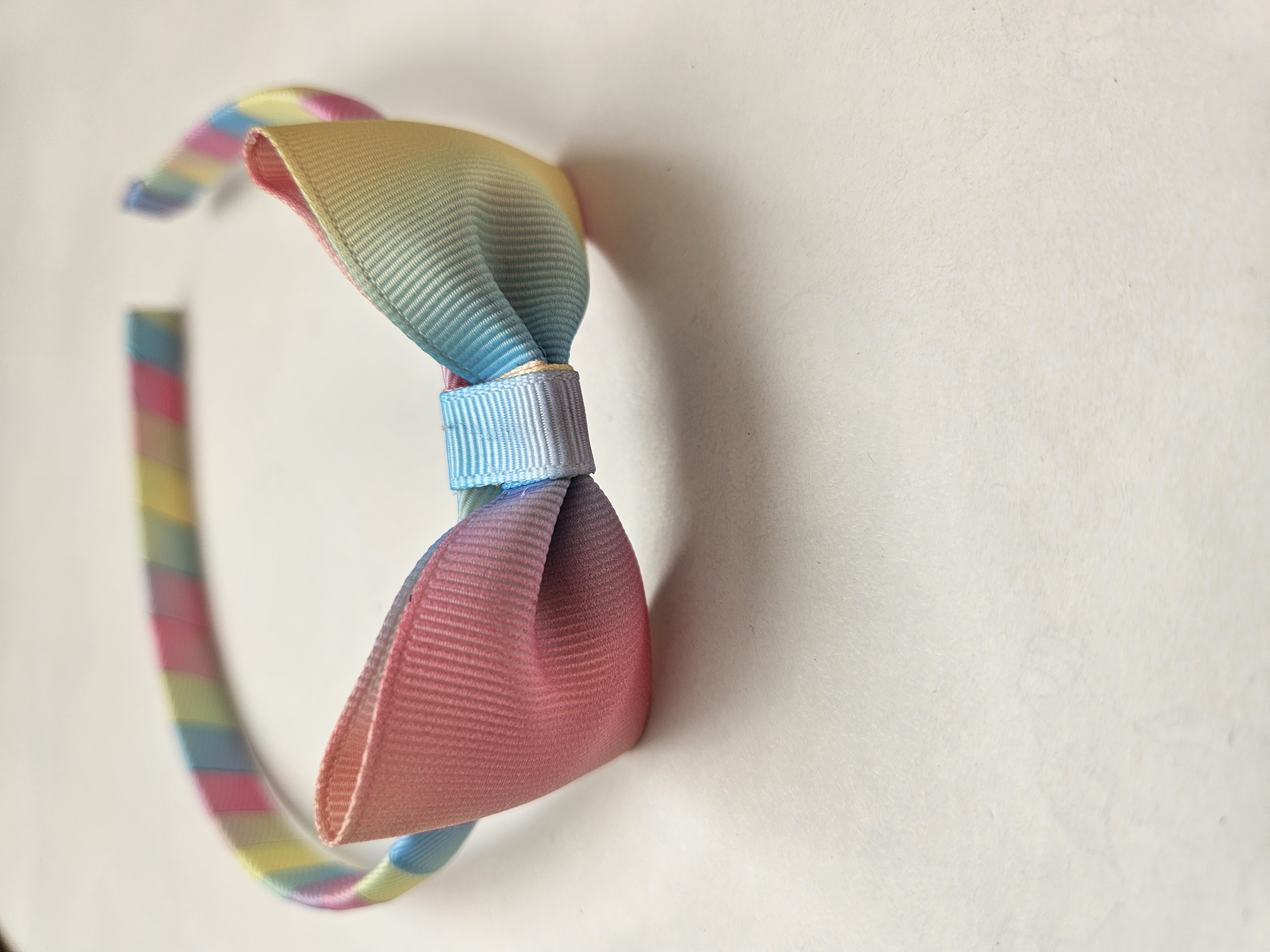 Handmade Pastel Rainbow Single Bow Hairband 
