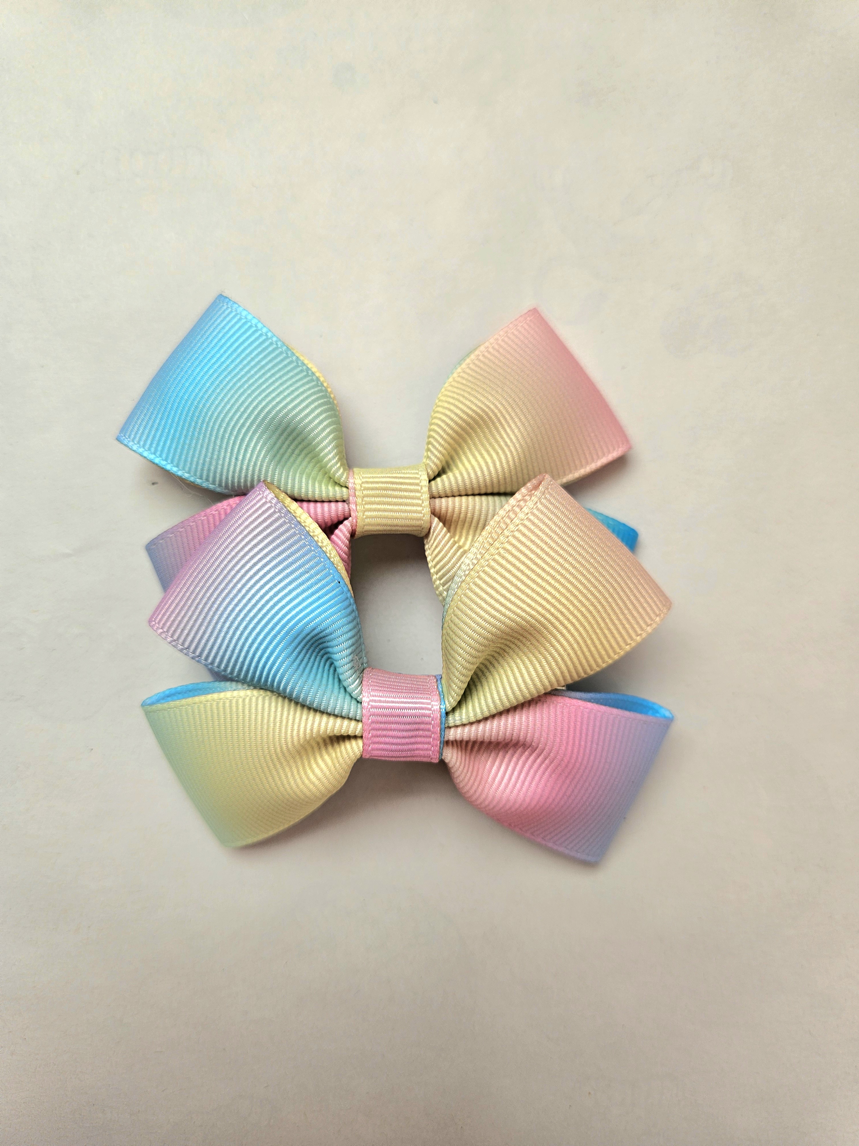 Handmade Pastel Rainbow Pigtail Bow Set