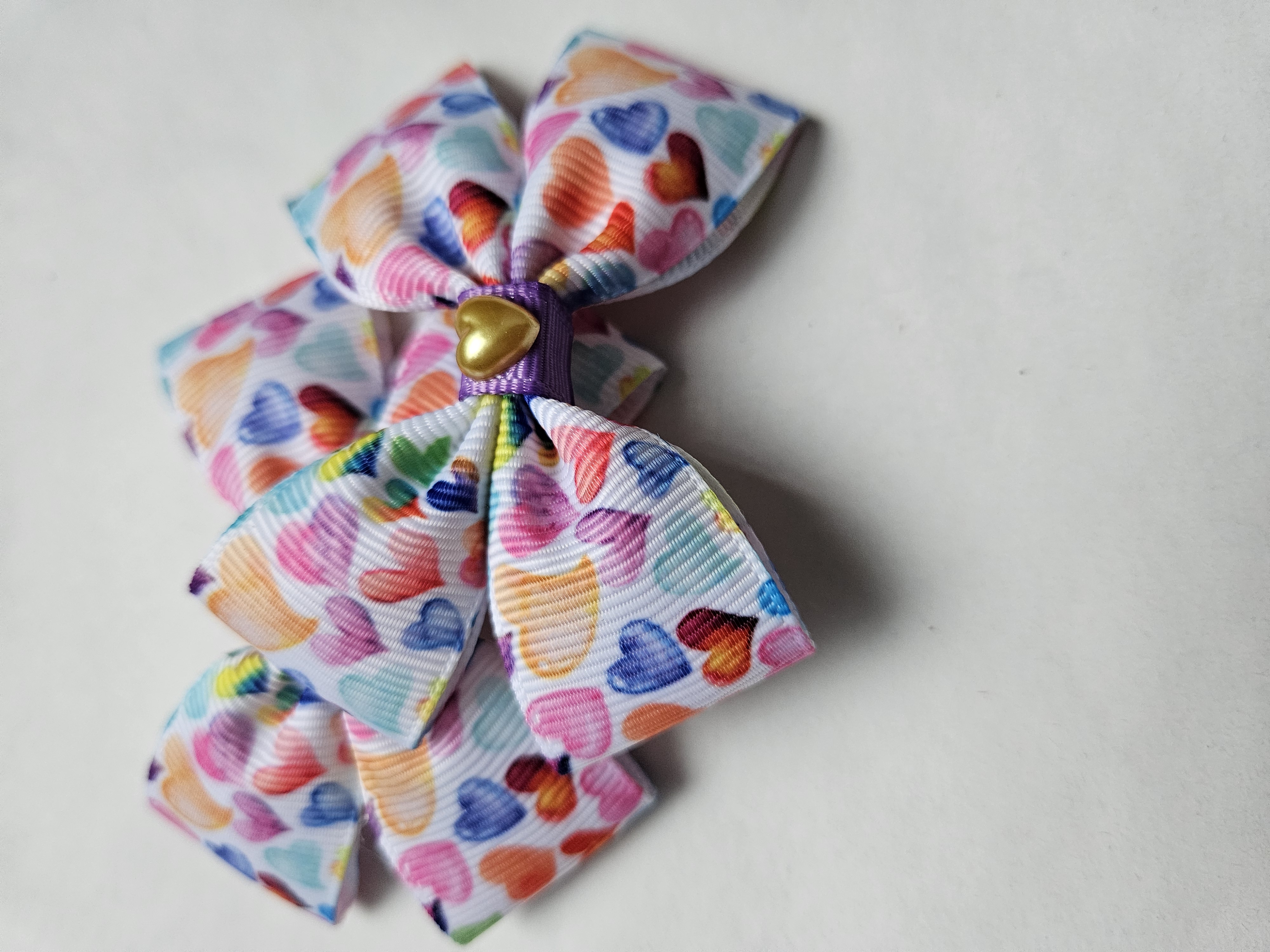 Handmade Rainbow Heart Hair Bow
