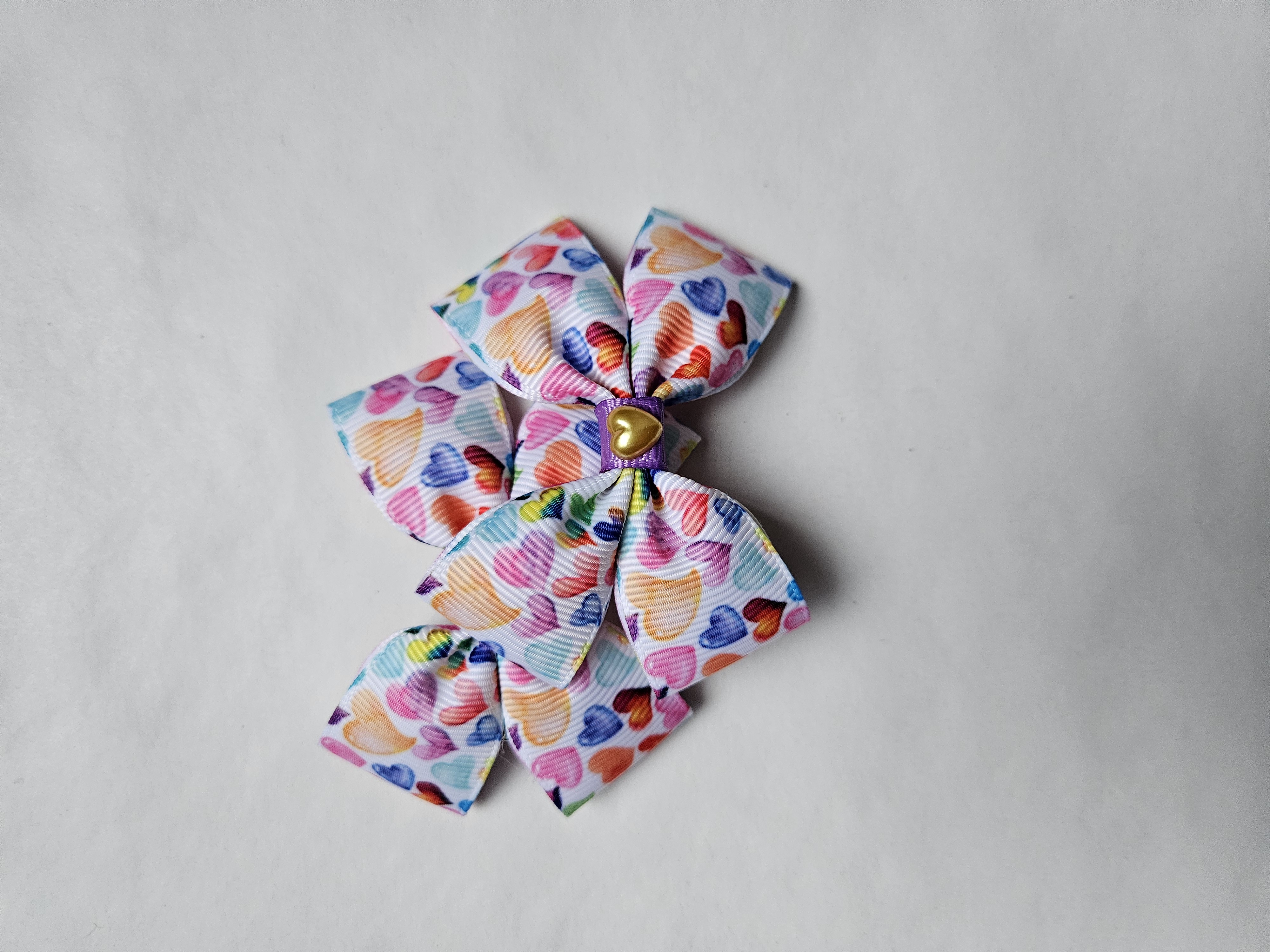 Handmade Rainbow Heart Hair Bow