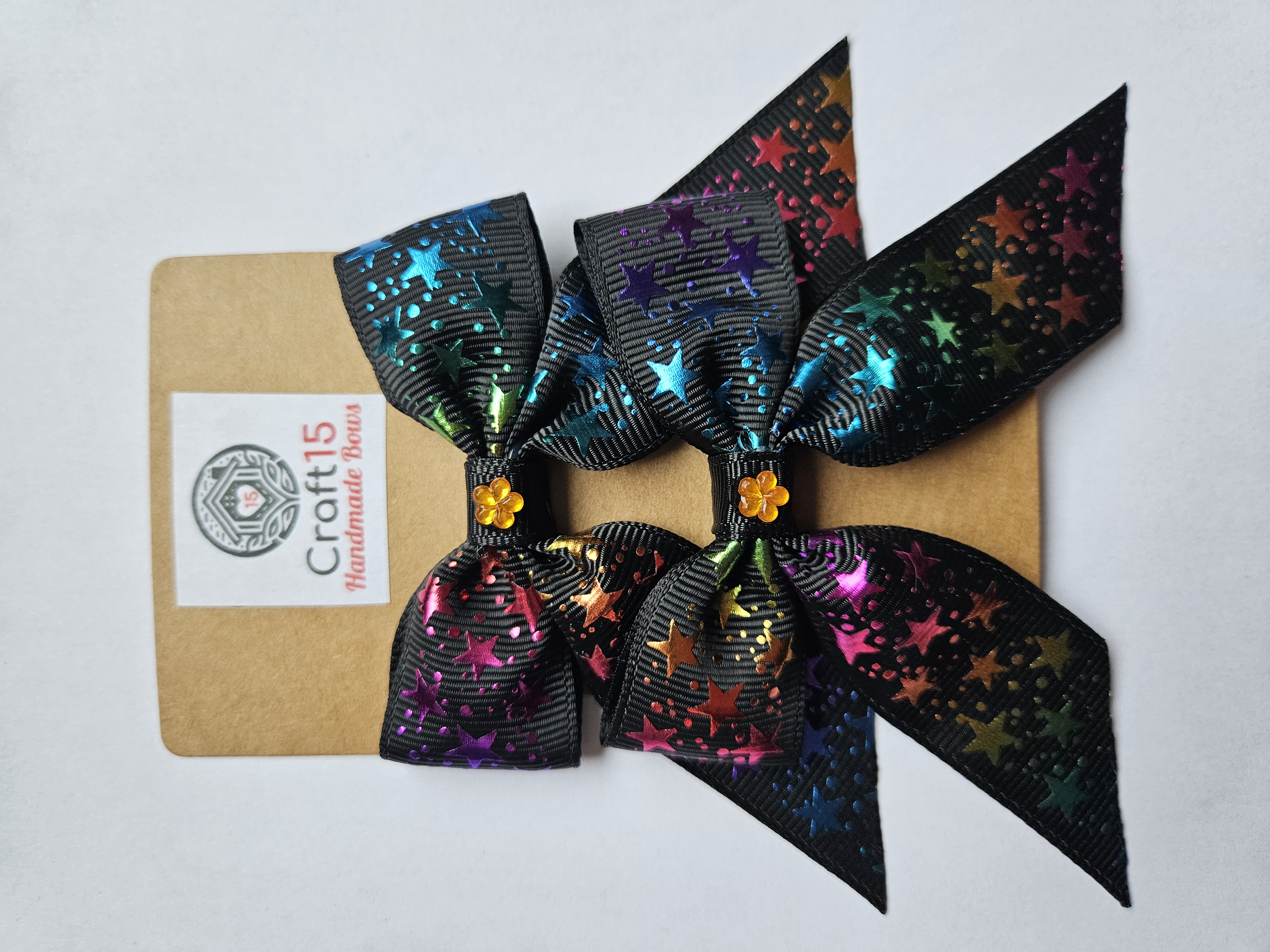 Handmade Hair Bow Set – Rainbow Stars