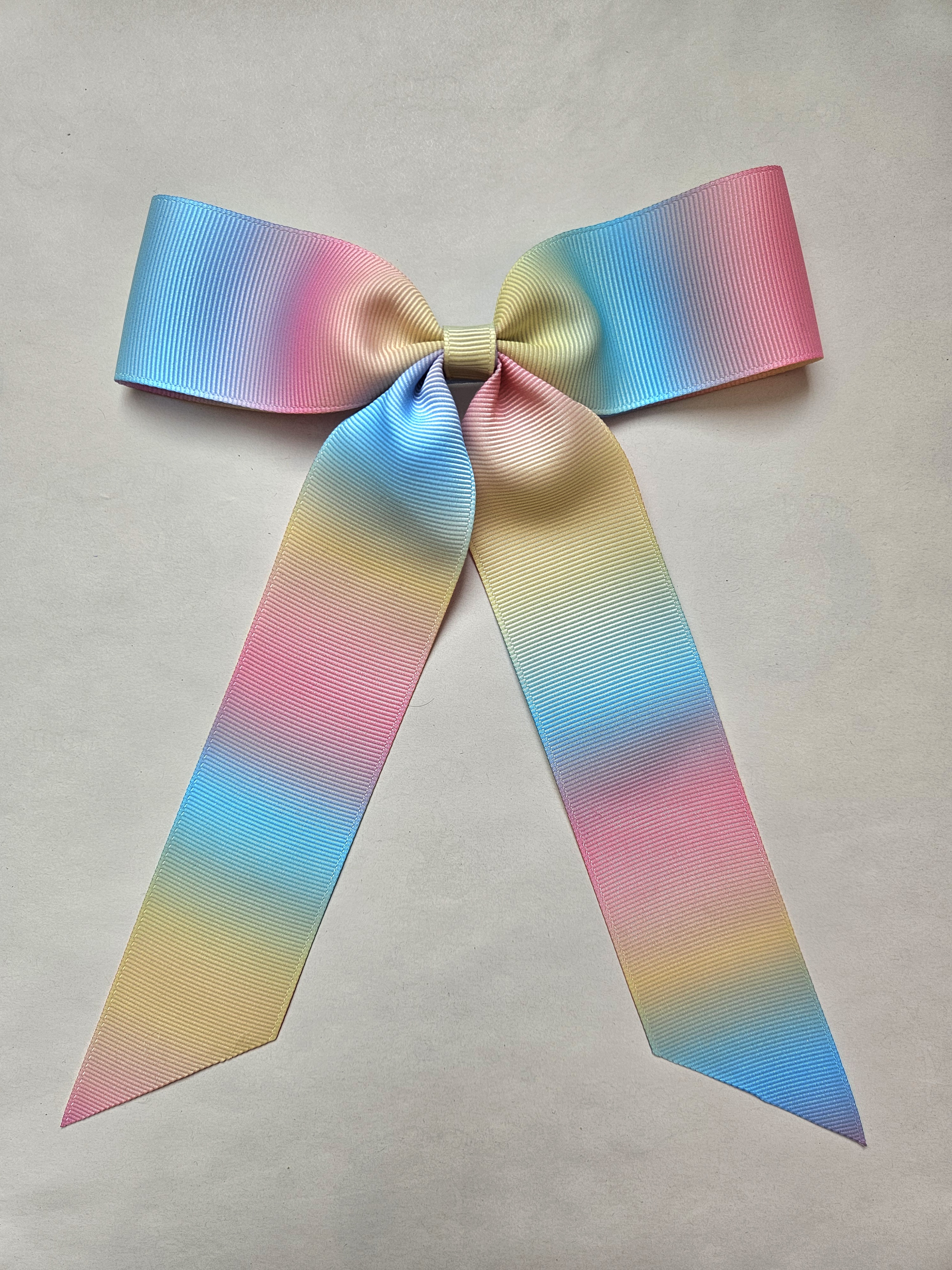Handmade Pastel Rainbow Bow with Tails