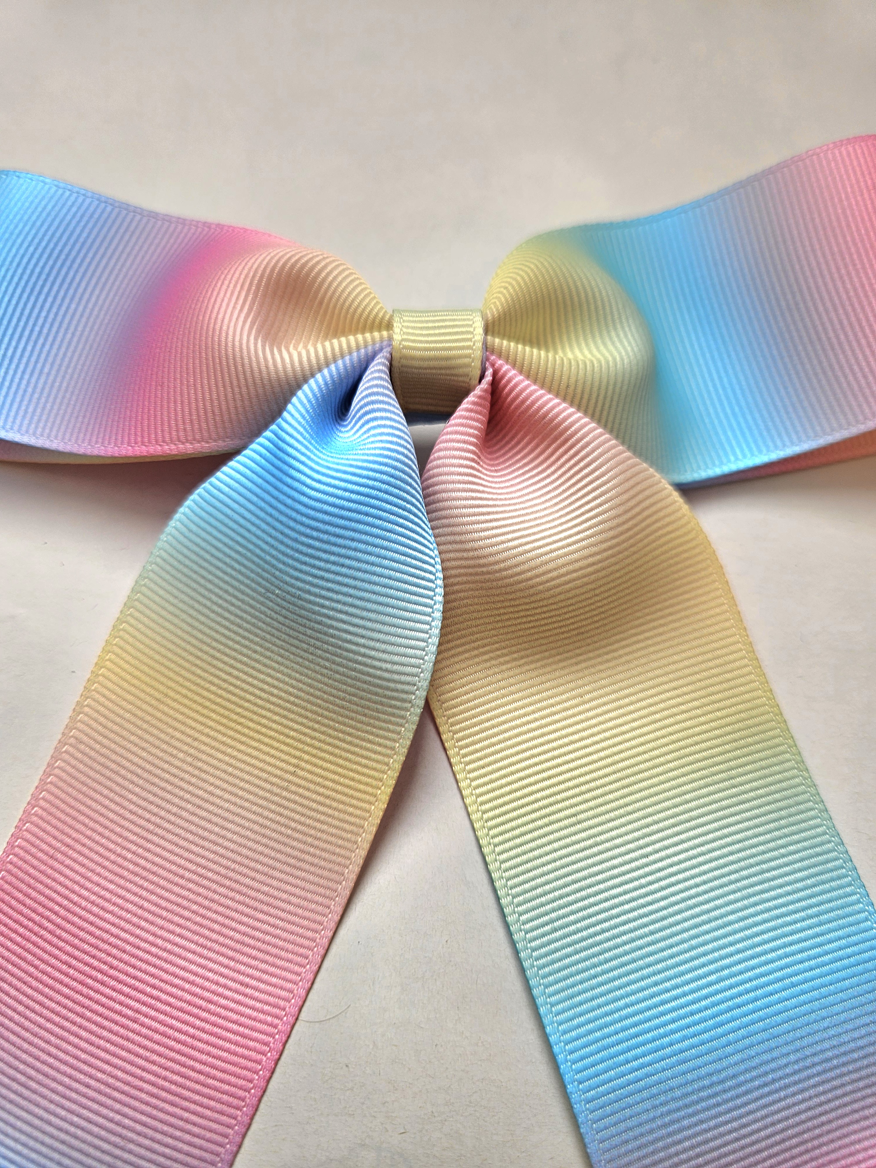 Handmade Pastel Rainbow Bow with Tails