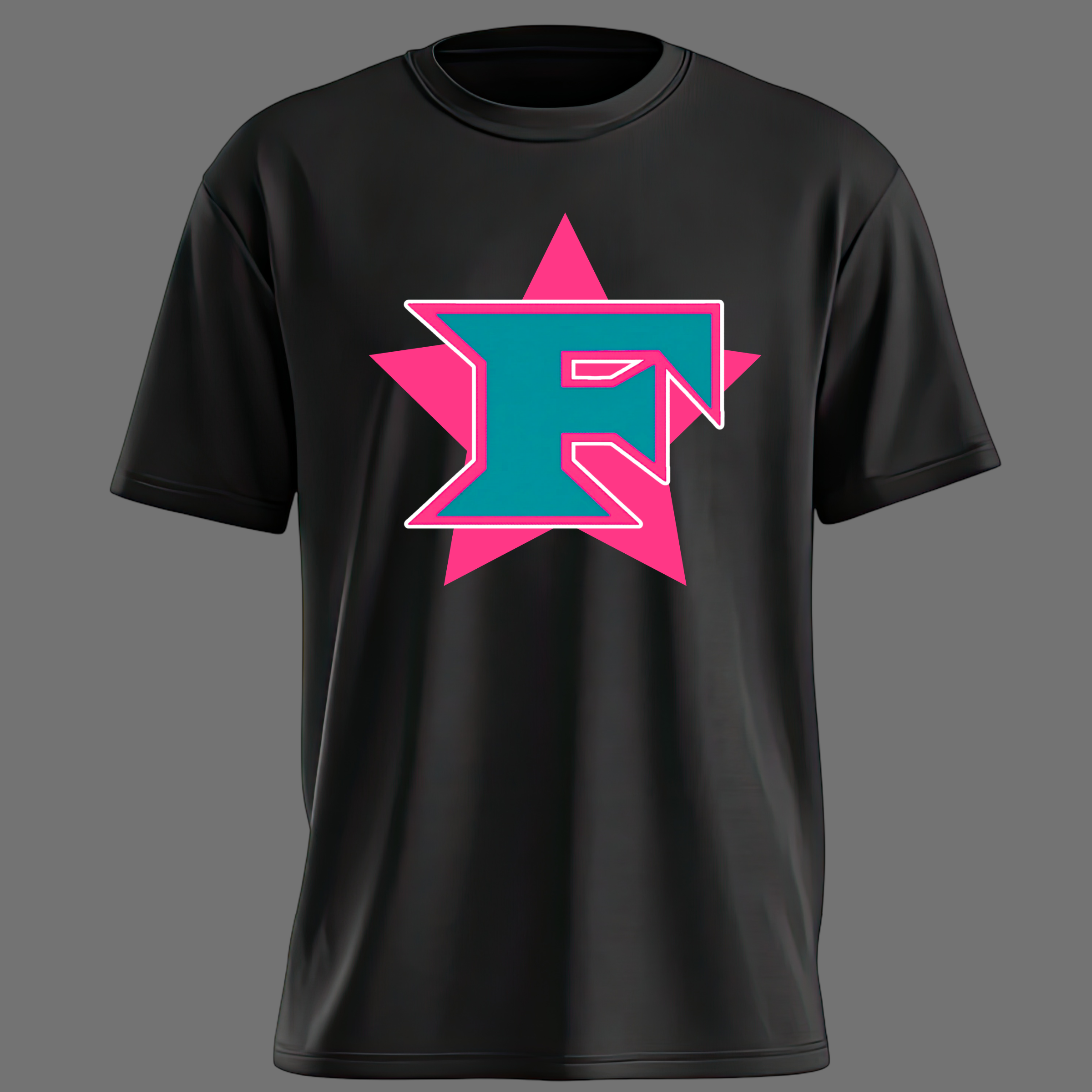 Five Star Pink and Teal 'F' Logo Tee