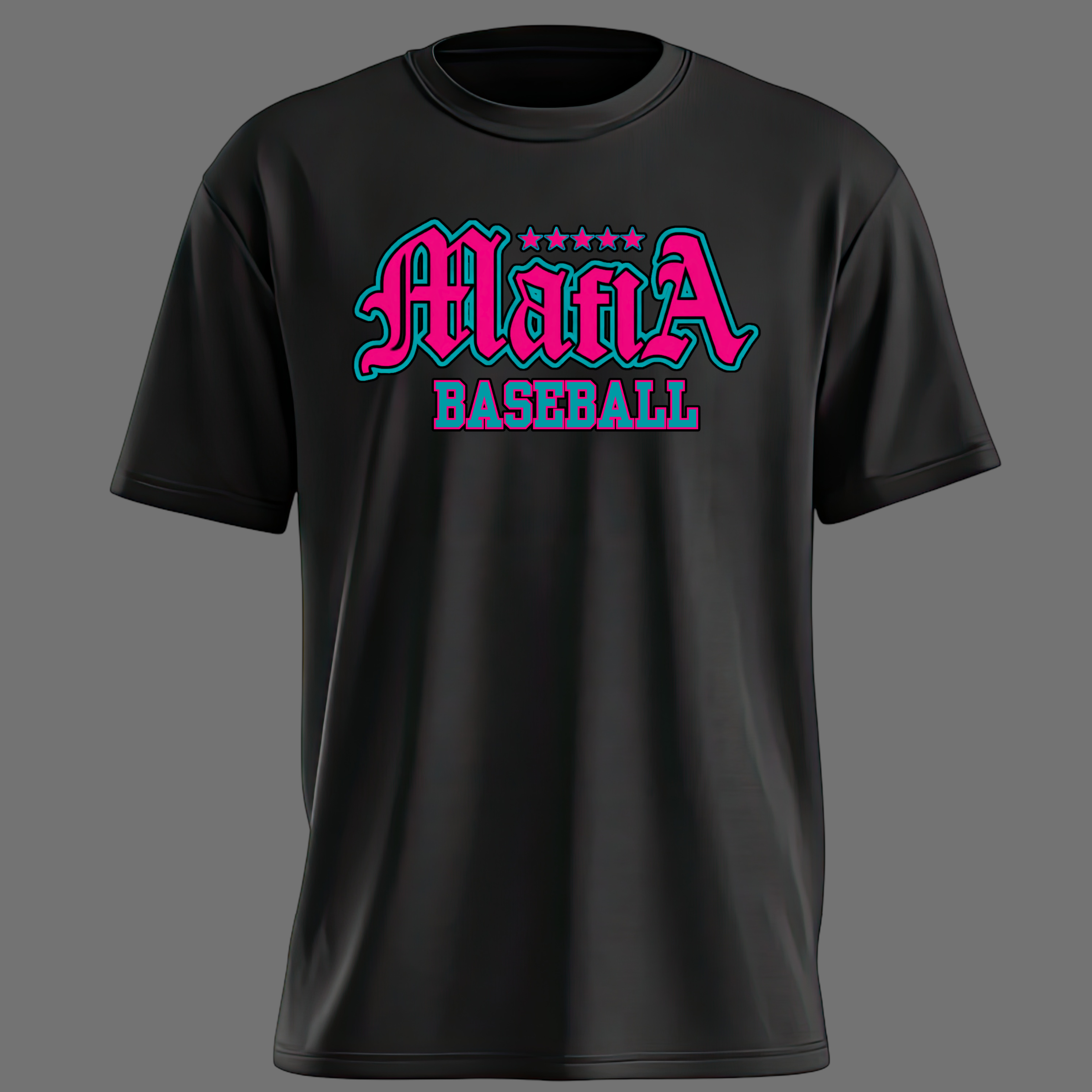 Pink and Teal Mafia Baseball Drifit Tee