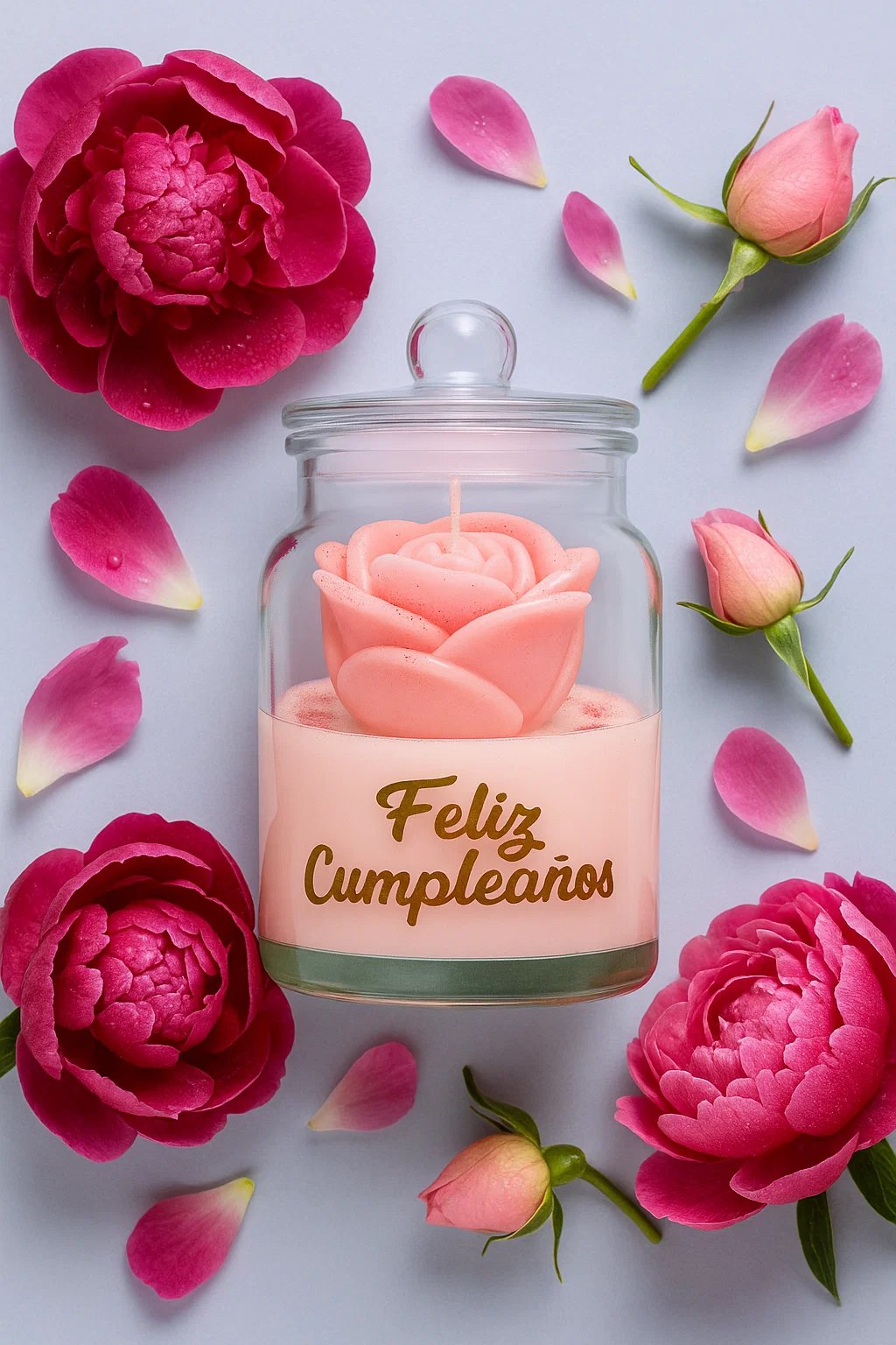 🕯 Vela “Feliz Cumpleaños” – Rosa de Amor y Luz