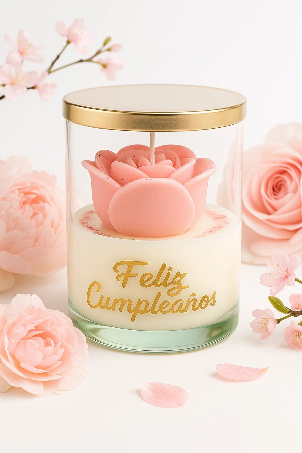 🕯 Vela “Feliz Cumpleaños” – Rosa de Amor y Luz