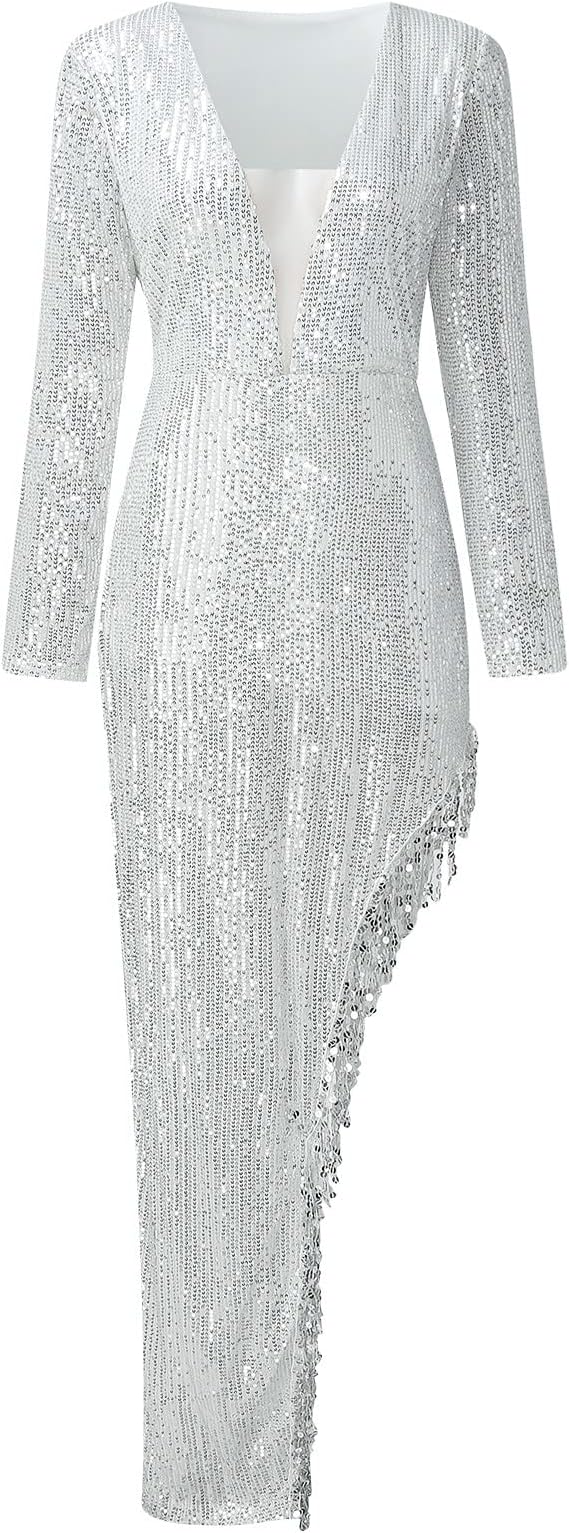 Silver Sequin Evening Dress