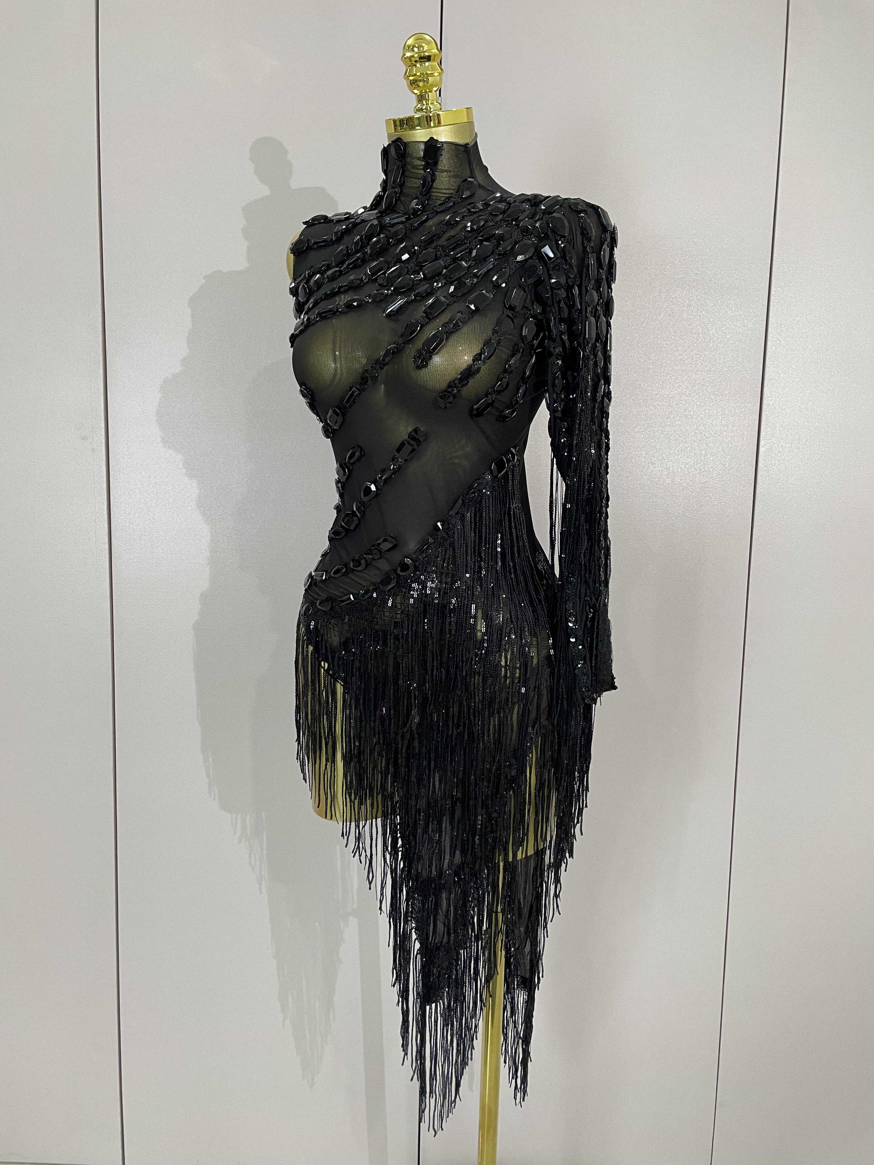 Black Sequin Fringe Dance Dress