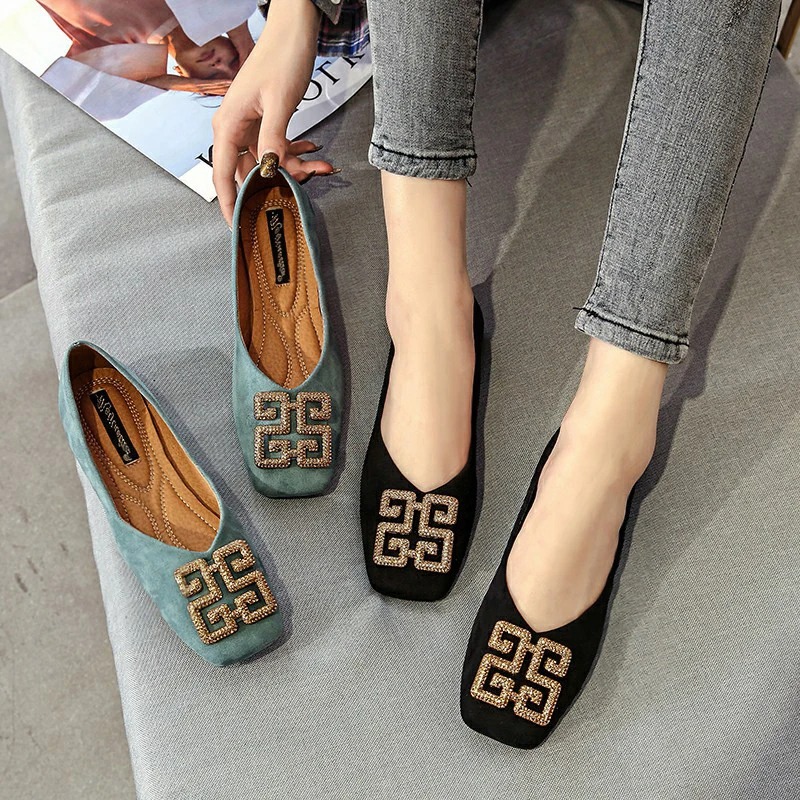 Embroidered Square-Toe Flats